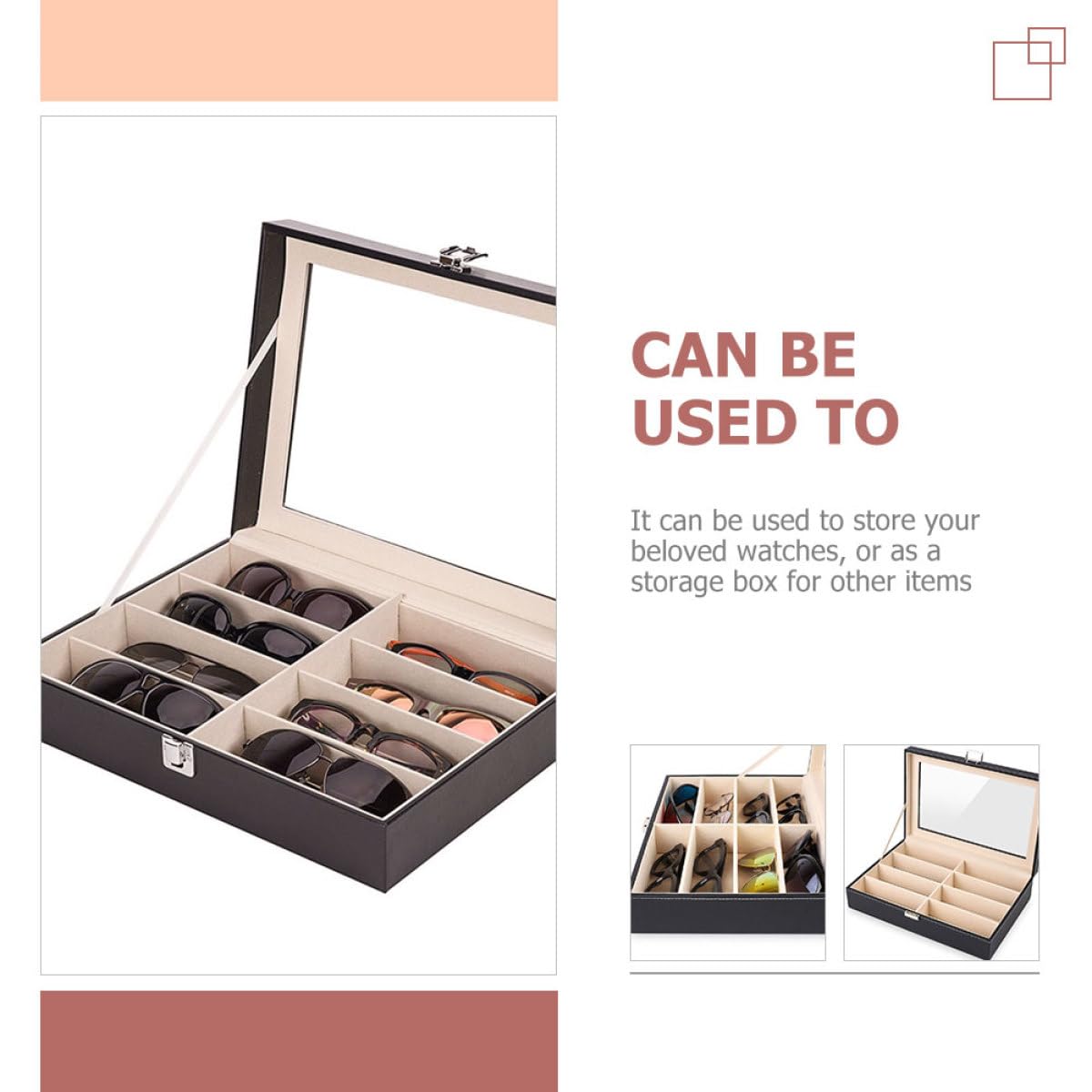 Boîte à Lunettes en Cuir Pu Noire pour Montre et Bijoux, Organisateur Pratique pour Rangement et Protection, pour Usage Personnel Coiffeuse