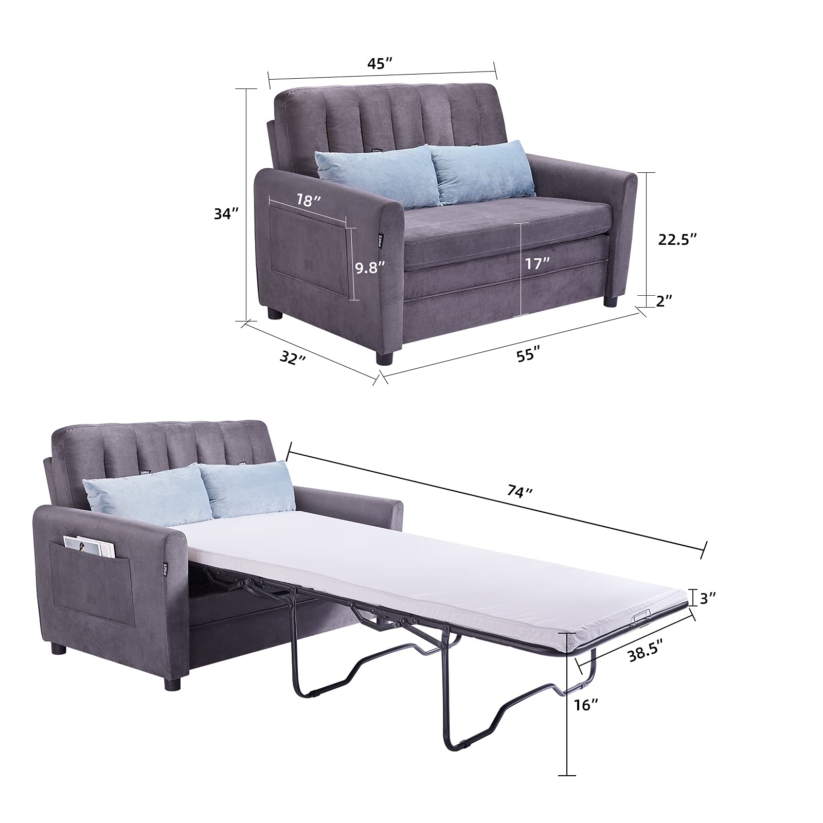 SURFLINE Pull Out Sofa Bed Sleeper Sofa Bed Loveseat Sleeper with