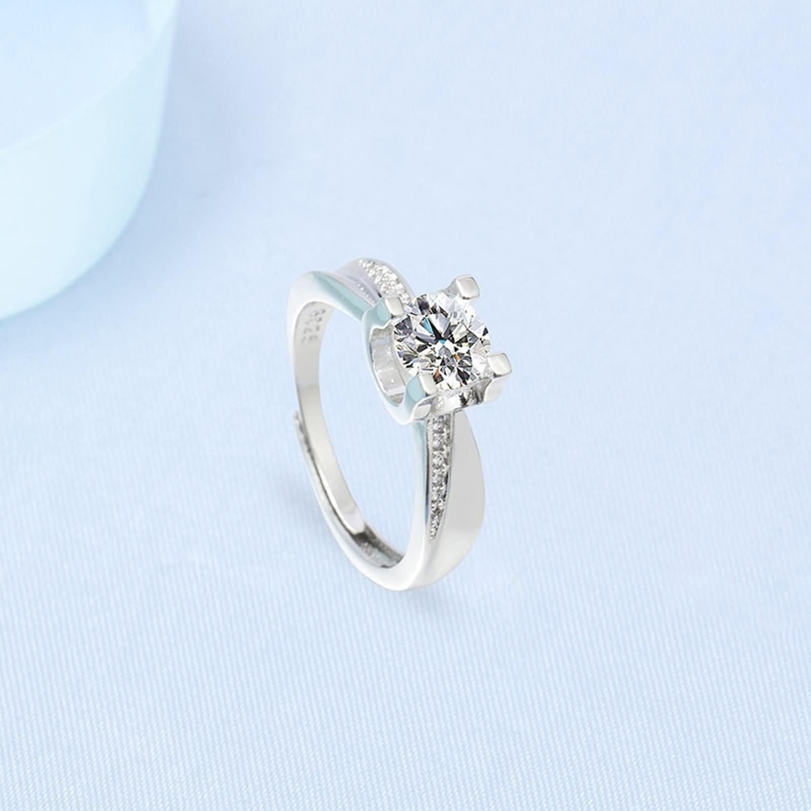 Daesar Anillo de Boda de Mujer con Redondo con Diamante Creado de 1ct, Oro Blanco 9K/14K/18K, Anillo Prometido Plata