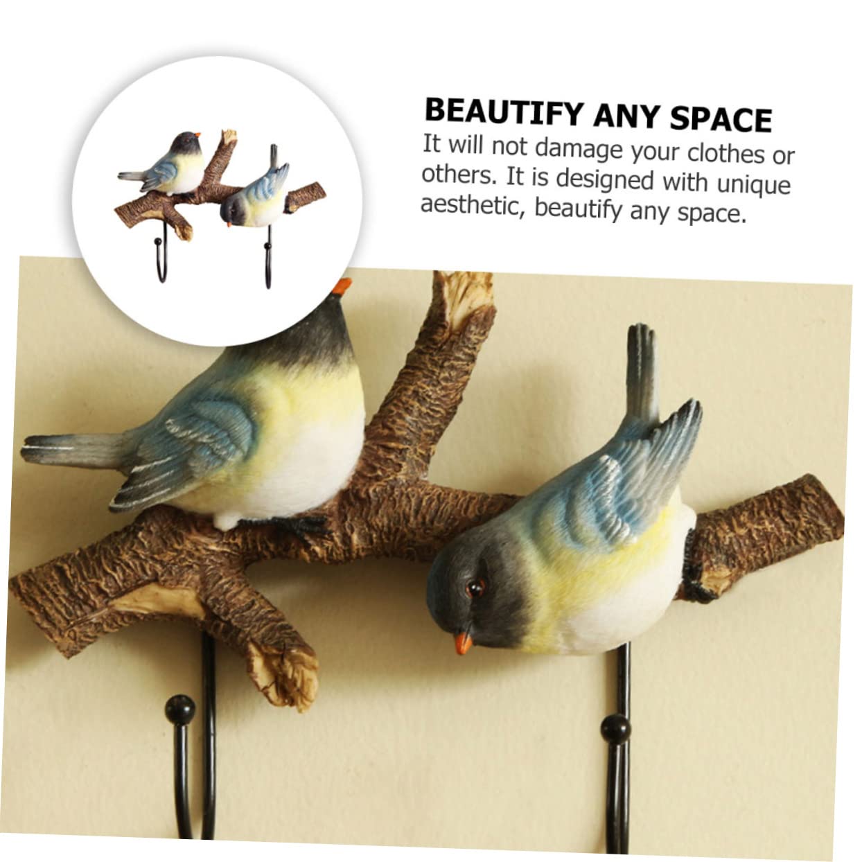 GLEAVI Ganci Da Parete Decorativi in Resina a Forma Di Uccelli, Appendiabiti e Porta-cappelli Rustici in Legno, Set Da 2 Pezzi Per Ingresso, Soggiorno e Camera Da Letto