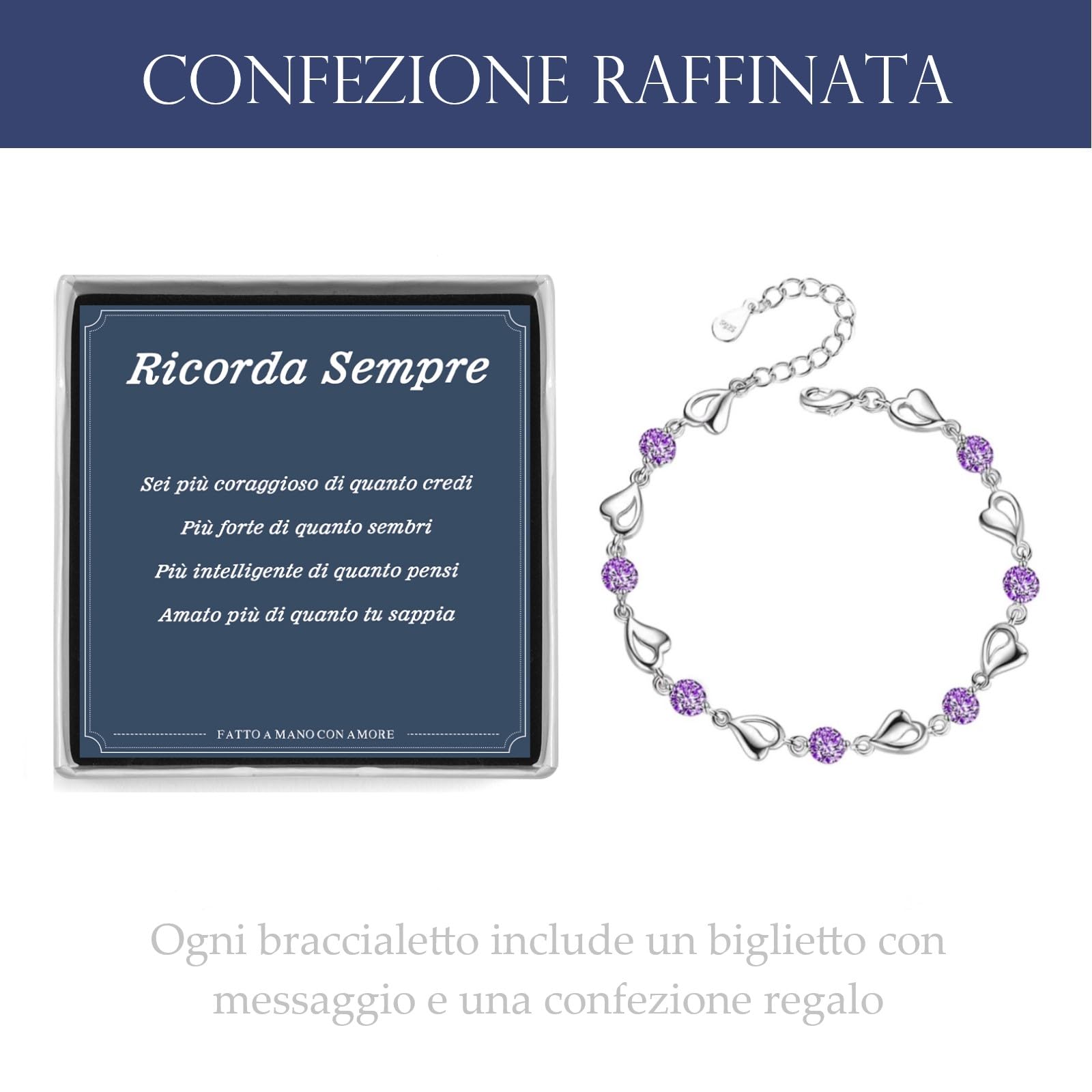 VGWON Braccialetto a cuore in argento sterling 925 per donne ragazze - Regali di compleanno e Natale per lei - Viene fornito con una scatola regalo e una cartolina di auguri