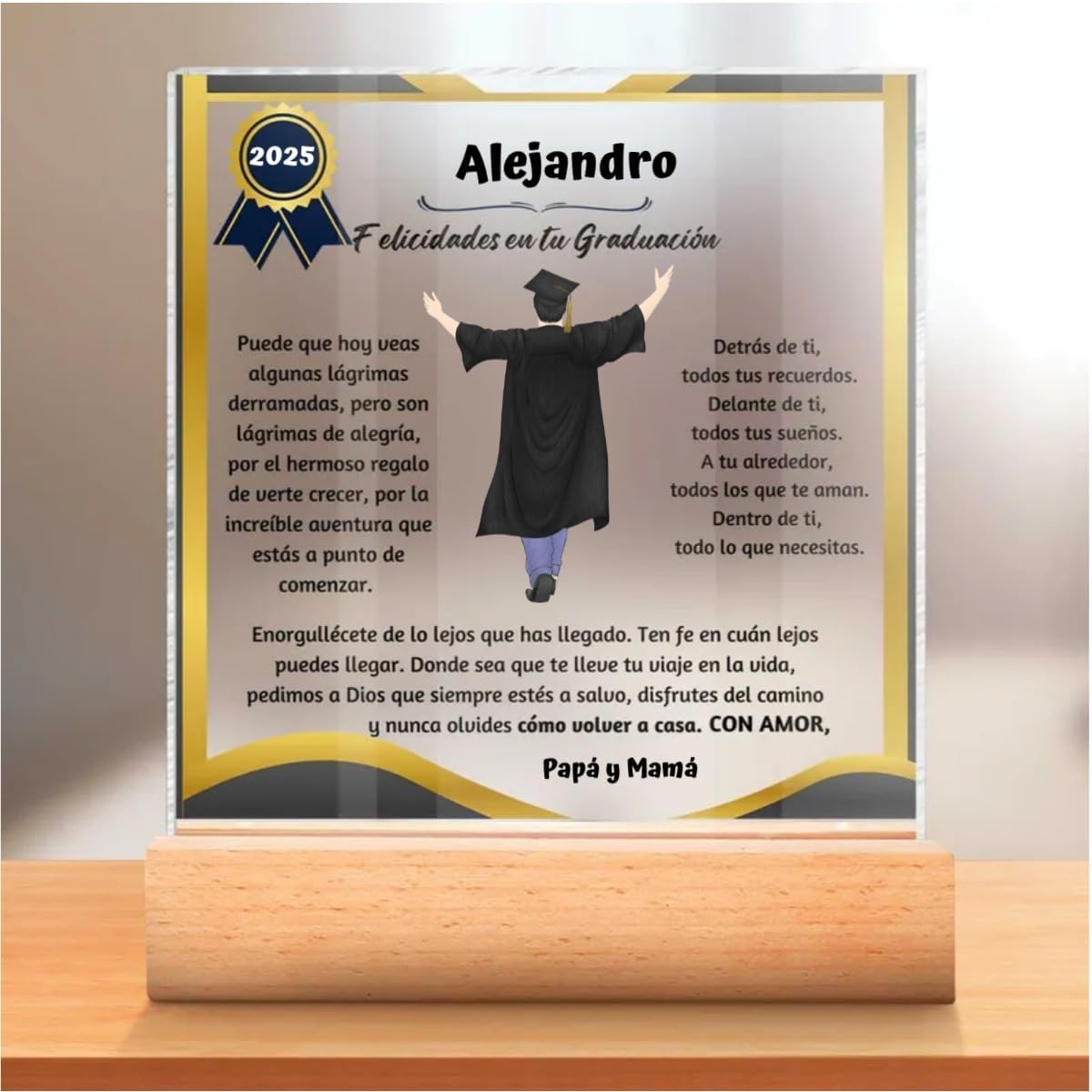 Placa Acrílica Personalizada para Graduación 2026, Regalo Original, Recuerdo Inolvidable para Hijo o Hija, Detalle Decorativo con Frase Emotiva, Perfecto para Celebrar un Logro Conmemora su Graduación