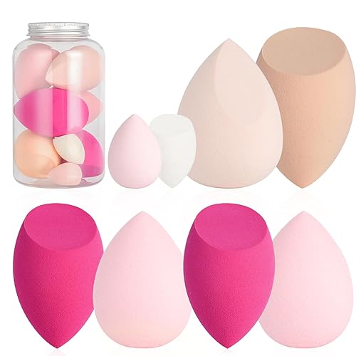 COSTICA - Juego de esponjas de maquillaje, 8 esponjas de belleza para base, crema y polvo, esponja de belleza multicolor para maquillaje con 2 mini