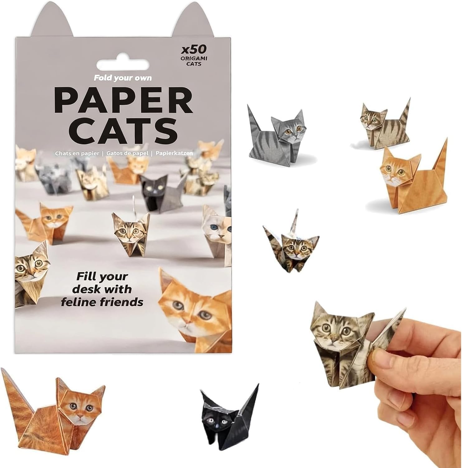 DIY Origami Paper Cats Kit, 50 Sheets Paper cats with Cat Designs, Paper cats origami Fun Craft Activity for Adults, Creative Desk Decor and Gift for Cat Lovers