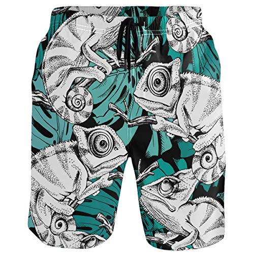 visesunny Men's Summer Chameleon Pattern Beach Shorts Swim Trunks Sports Running Bathing Suits with Mesh Lining