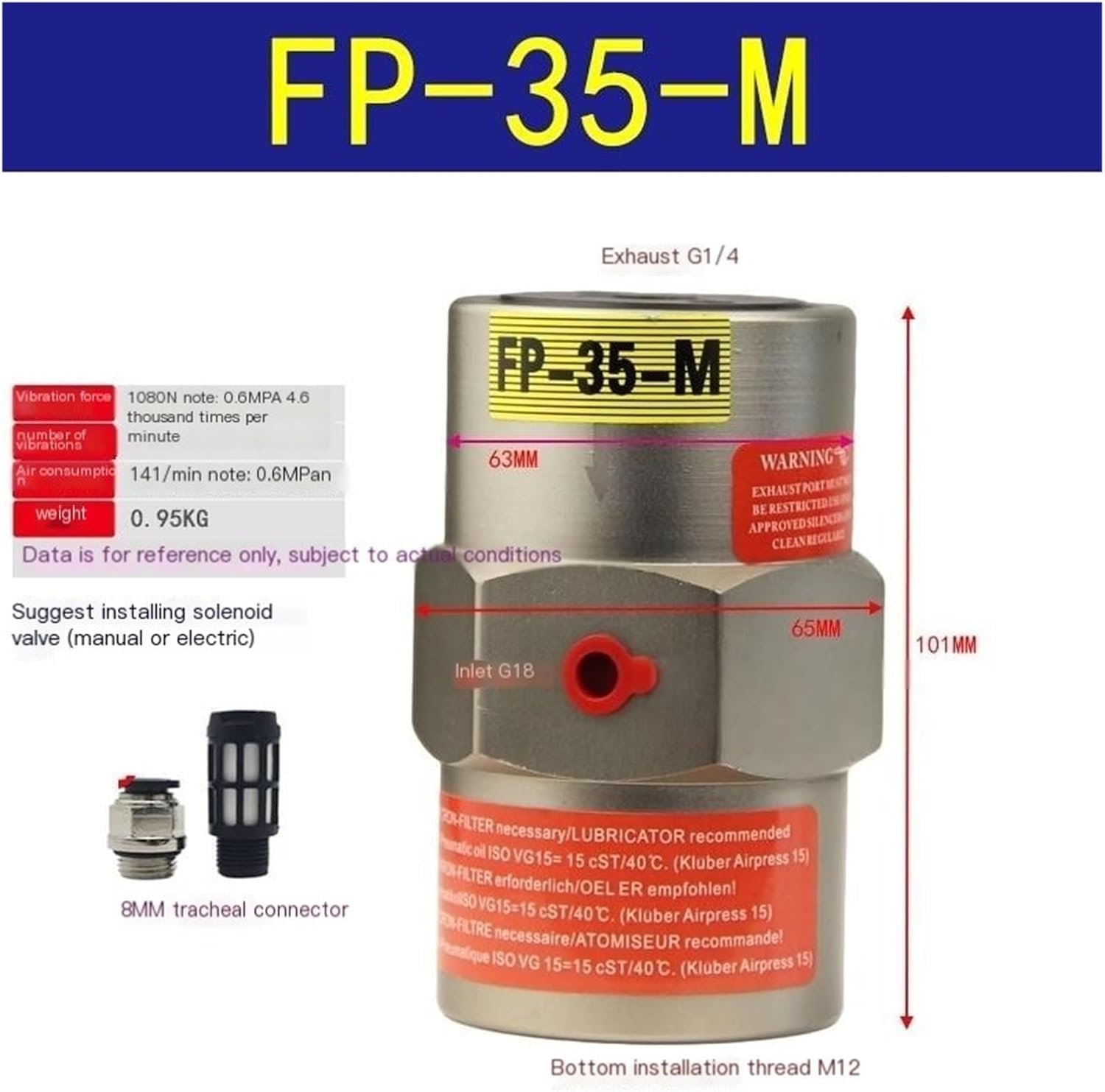 Pneumatic Vibrator Industrial Piston Hammer FP-12/18/25/32/40/60-M(FP-35-M)