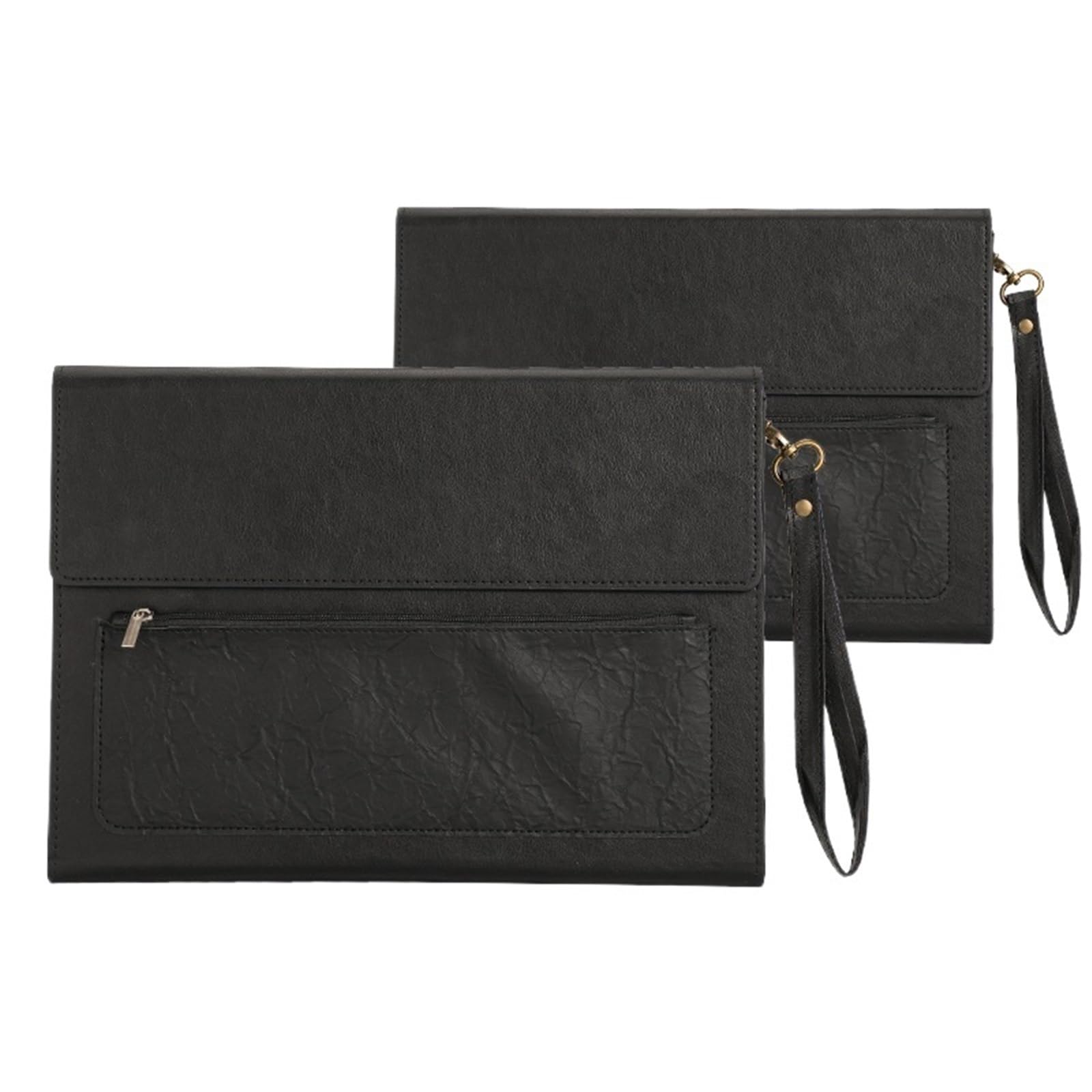 Dokumentenmappe Leder 2 Stück A4 Leder Aktenordner Dokumententasche Große Kapazität Business Aktentasche Wasserdicht Daten Vertrag Rechnung Bürobedarf(Black with handle)