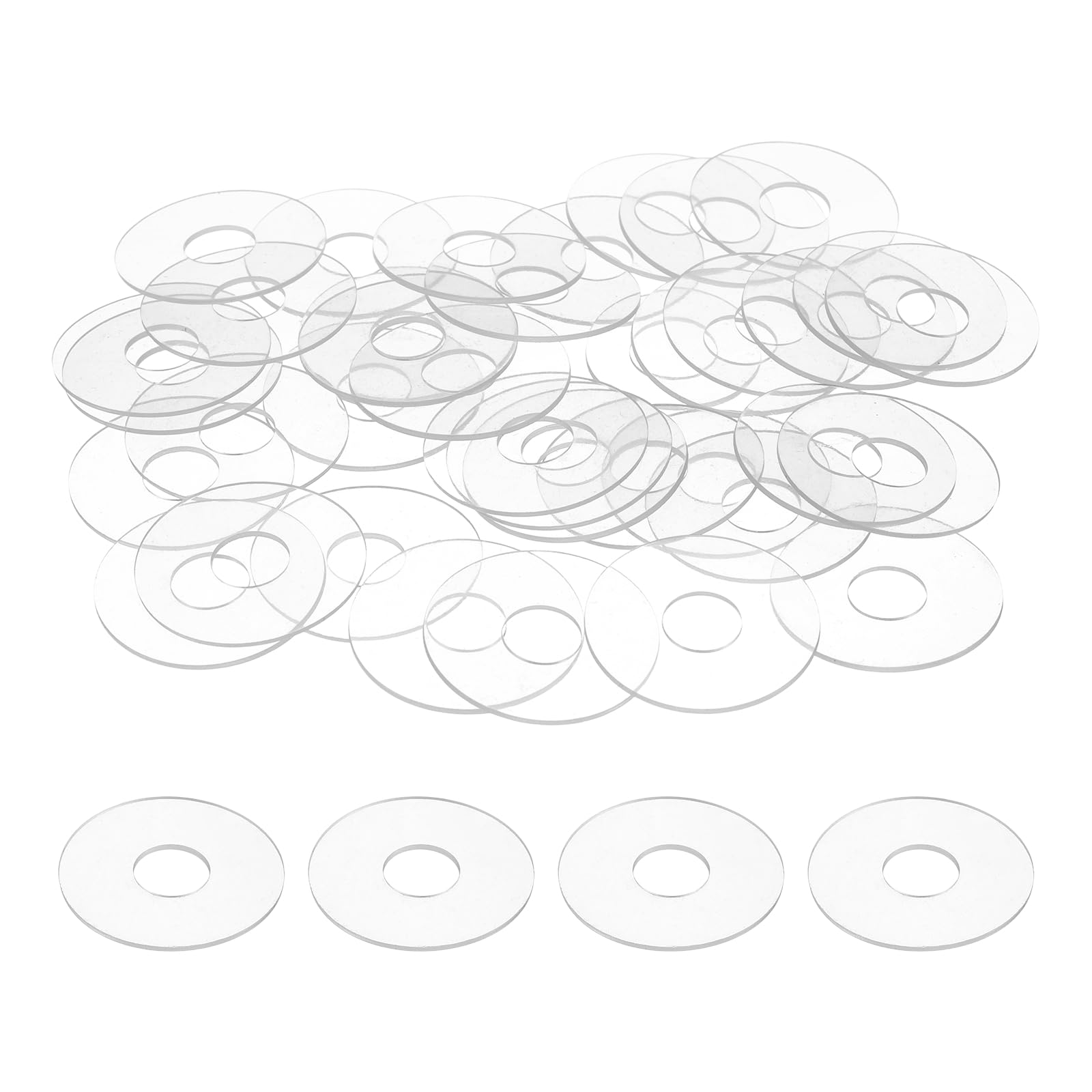 sourcing map 80Pcs M10 PVC Clear Flat Washers 10mm ID 30mm OD 1mm Thick Glass Washer Shower Door Gasket for Shower Door Handle Towel Bars, Transparent