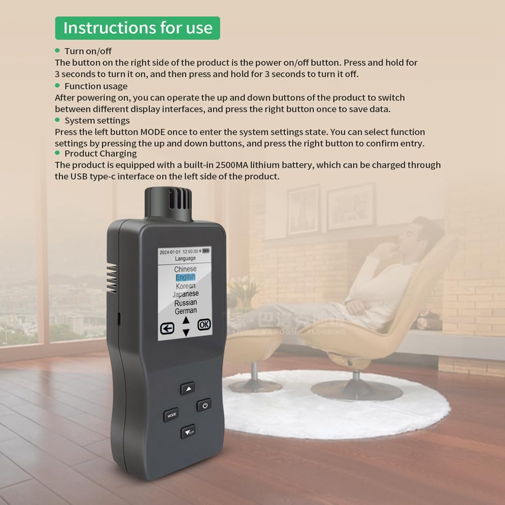 Monitor de Calidad del Aire en Interiores, Detector de CO₂/TVOC/PM2.5/Temperatura/Humedad, Sensor de Alta Precisión.