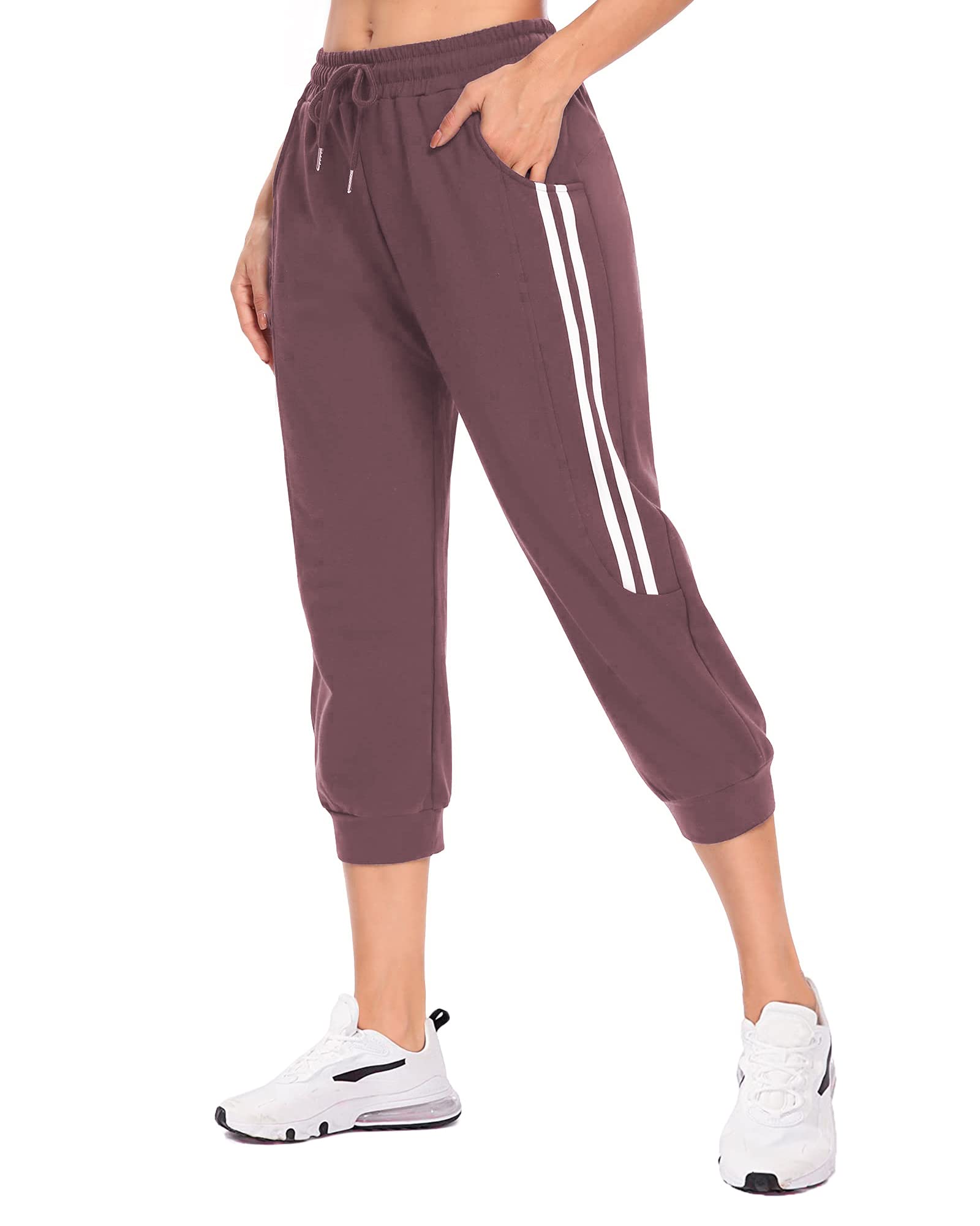 Women's Capri Sweatpants Joggers with Pockets Capris High Waist Drawstring Yoga Running Workout Casual Capri Pants