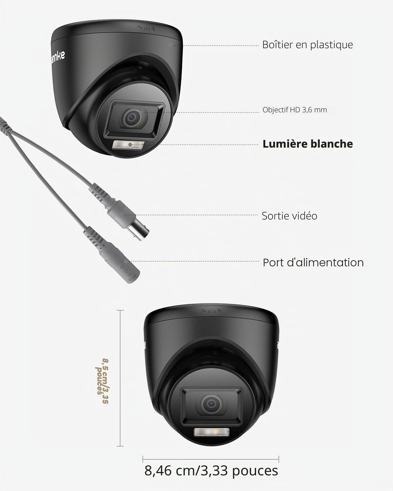 ANNKE Lot de 4 caméras de surveillance HD-TVI 1080p pour la maison, vision nocturne 2 MP, vision nocturne couleur intelligente, boîtier étanche IP67
