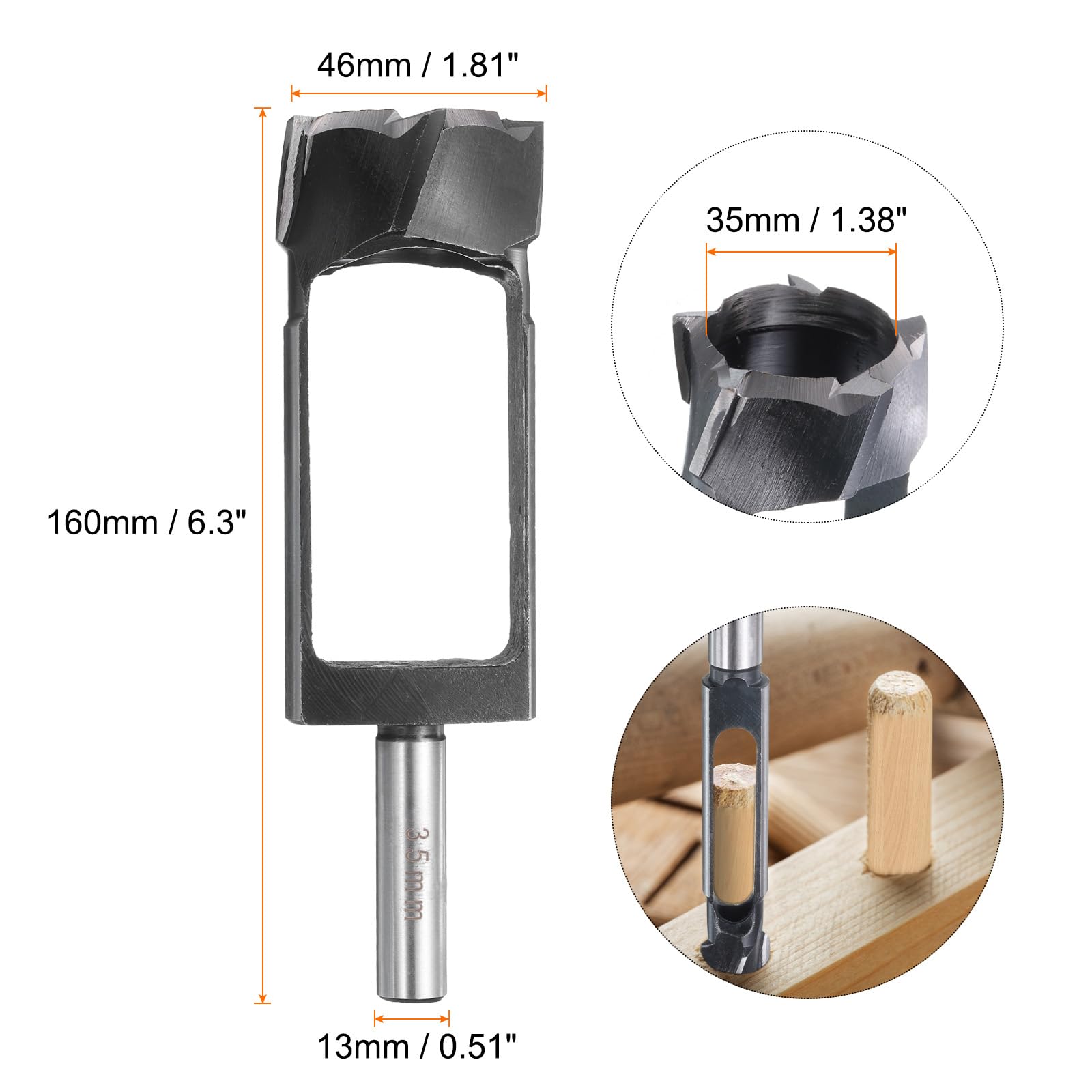 QUARKZMAN Bois Tenon Goujon Bouchon Fraise 35mm Métrique Tenon Goujon Coupe Outils Foret Mèche Haute vitesse Acier Bouchon à Bois Cheville Coupeur avec Tige ronde
