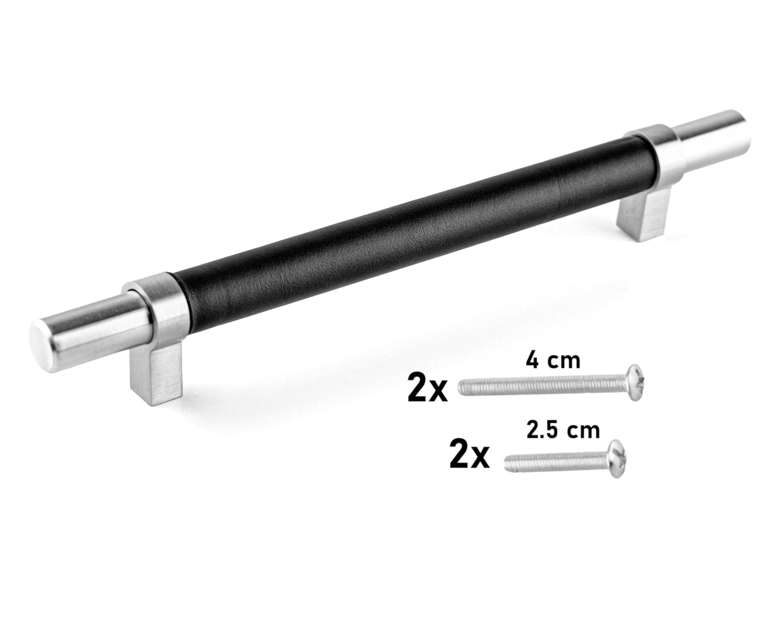 Brute Strength, Furniture Handles, Steel & Full Grain Leather, 160mm Hole Spacing, Silver & Black, Pack of 4 - Image 3