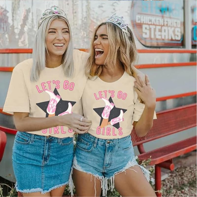 Tuislay Let's Go Girls Shirt Western Cowgirl Graphic Tees for Women Oversized Country Music Tee Bridal Wedding Vacation Top4
