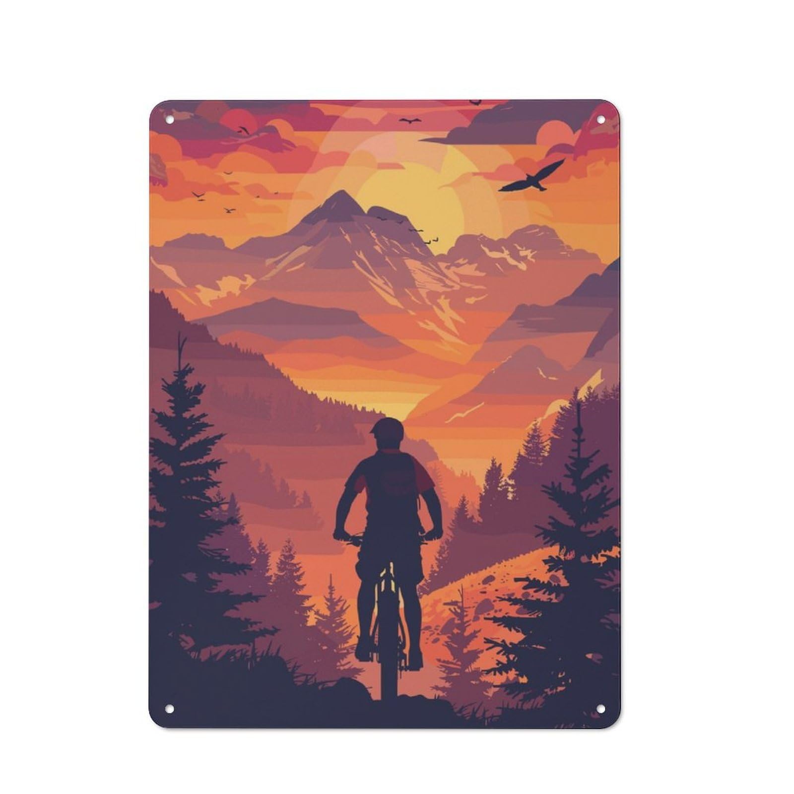 Junmoney Mountainbike Scenic Sunset Metal Wall Sign With Design 40X30cm, Clean Industrial Studio Wall Art For Loft, Studio, Office Or Creative Room