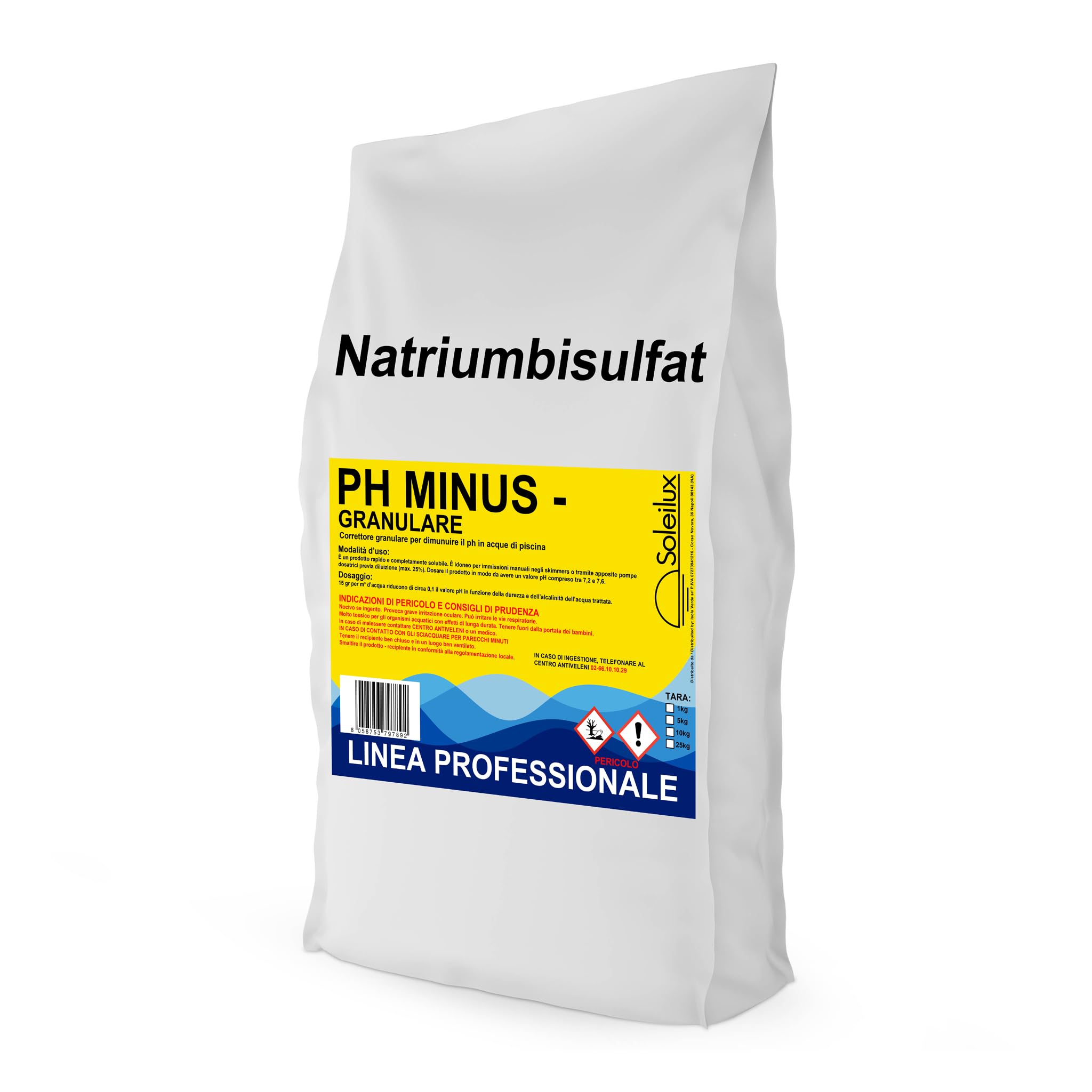 25kg PH - Meno Minus Granulare Rapido, Correttore per Ridurre il Valore di PH nella Piscina, Rapida e Completa Dissoluzione senza Residui per Acqua sempre Limpida