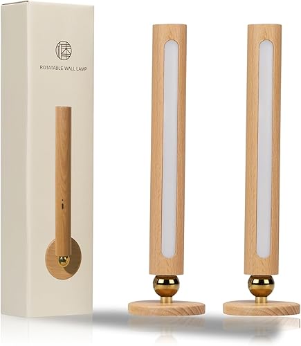 Miniatura 9 de Lámpara de pared LED giratoria de 360, apliques de pared magnéticos recargables por USB, funciona con pilas, luz nocturna LED para el hogar (madera