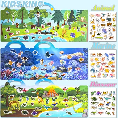 Image of Reusable Sticker Books for Toddlers 1-3, Puffy Stickers Book for Kids Ages 2-4, Toddler Travel Toys for Birthday Christmas - Animal, Marine, Dinosaur, Traffic, Space, Organ (6 Set)