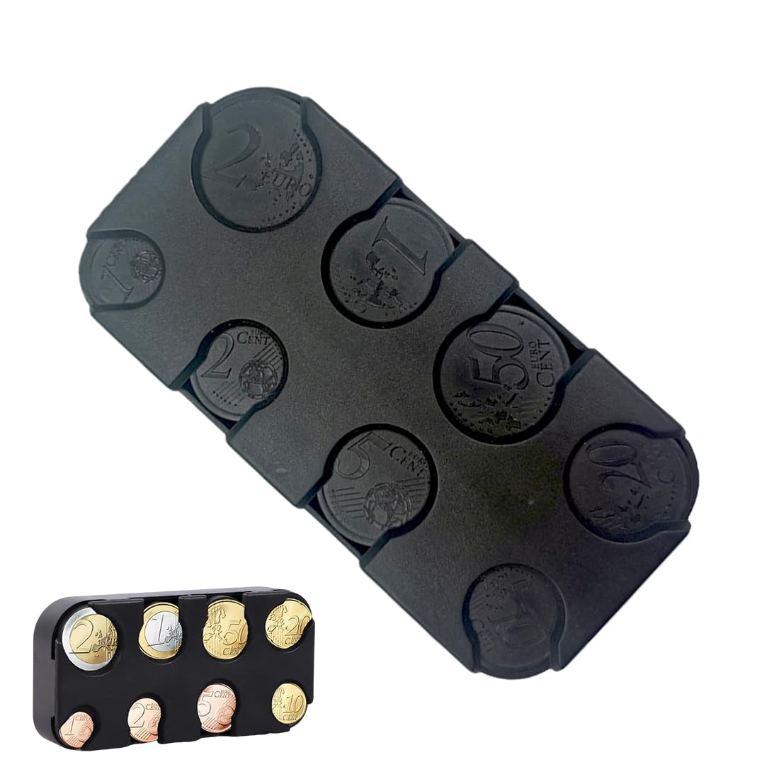 Porta Monedas Euro De Bolsillo,Monedero Portamonedas Gestor Cambio Dispensador Para Coche,Taxi,8 Compartimentos(Negro)
