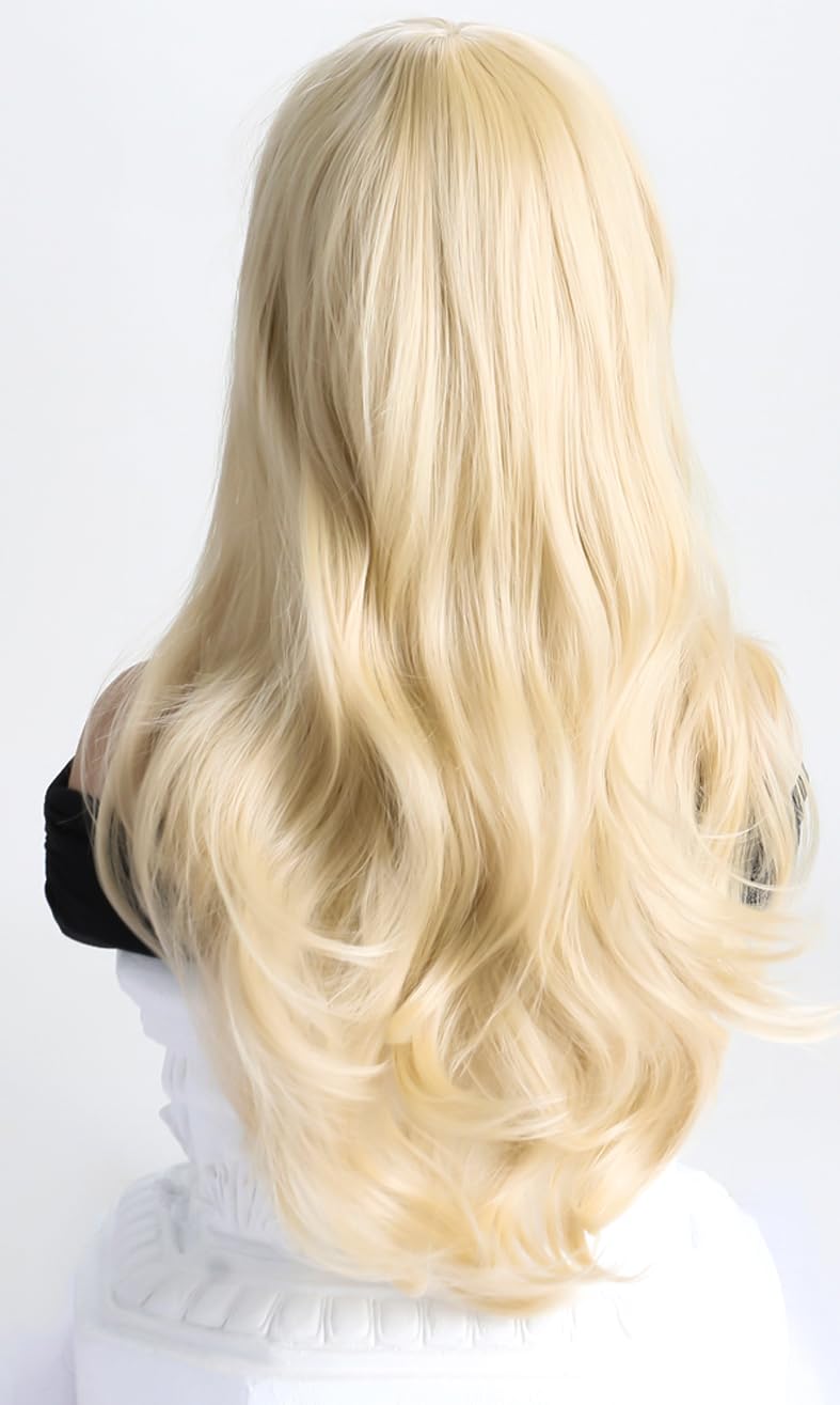 YEESHEDO Women's 28" 70 cm Cosplay Wig Long Wavy Curly Hair Ends with Bangs Wigs for Girls Heat Resistant Synthetic Wig for Party Costume Anime Halloween (Light Blonde) - Image 3