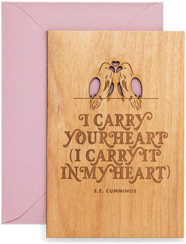 I Carry Your Heart Lovebirds E.E. Cummings Wood Card [Handmade Gifts, Anniversary, Wedding, Birthday, Just Because]