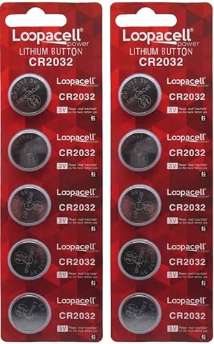 Paquete de 10 pilas Loopacell / 2032 / CR2032 / 3V / Litio de celda de moneda