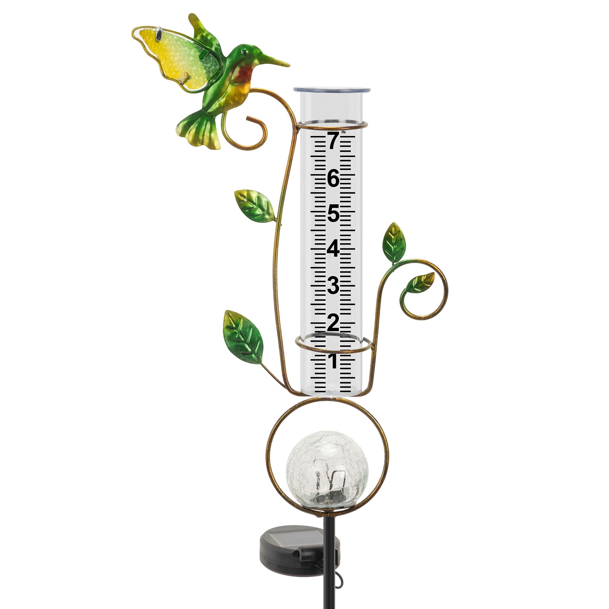 Pluviometro per esterni, pluviometro solare a forma di colibrì, decorativo, con luci a sfera a LED che cambiano colore, 17,8 cm, antigelo, pluviometro per esterni, ideale per cortile, prato, patio