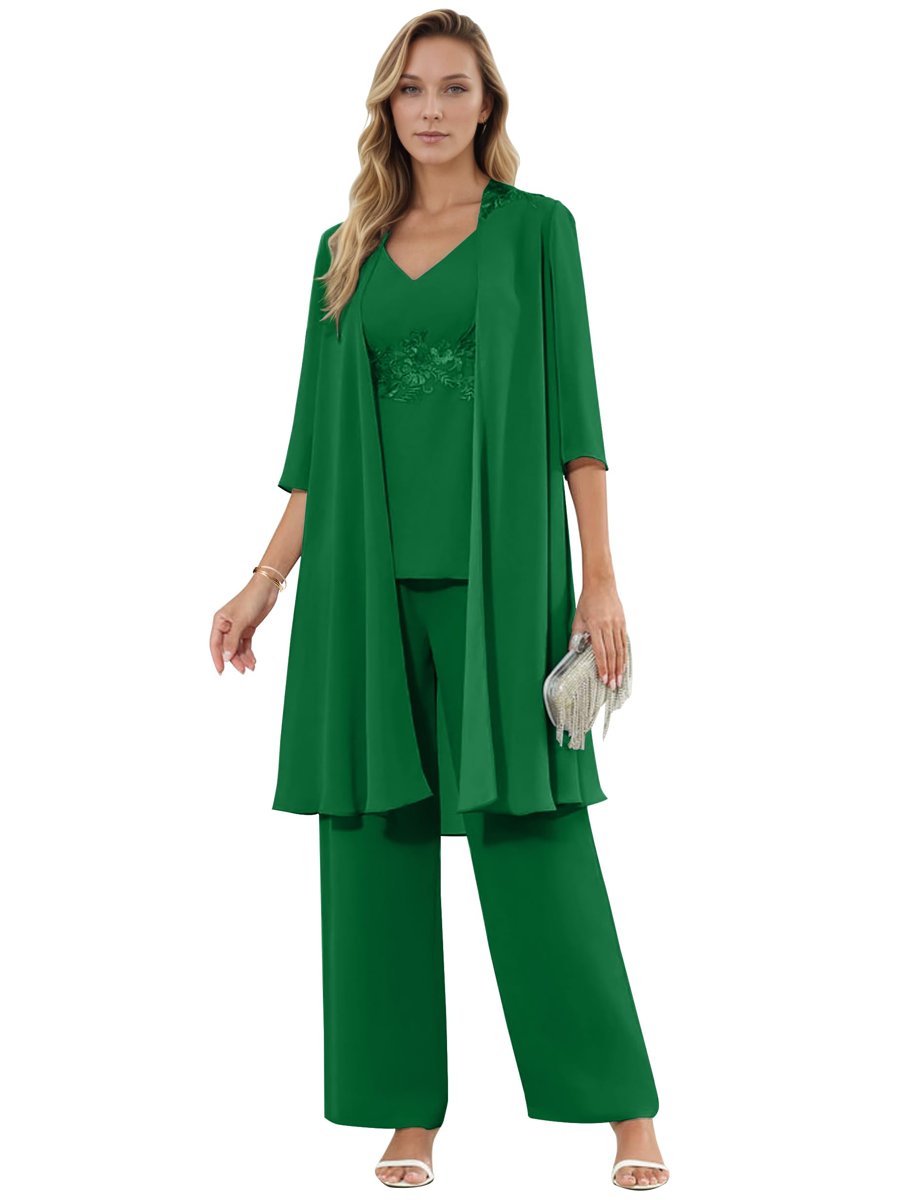 Plus Size Mother of The Bride Pant Suit Set 3 Piece Lace Formal Wedding Guest Attire for Weddings