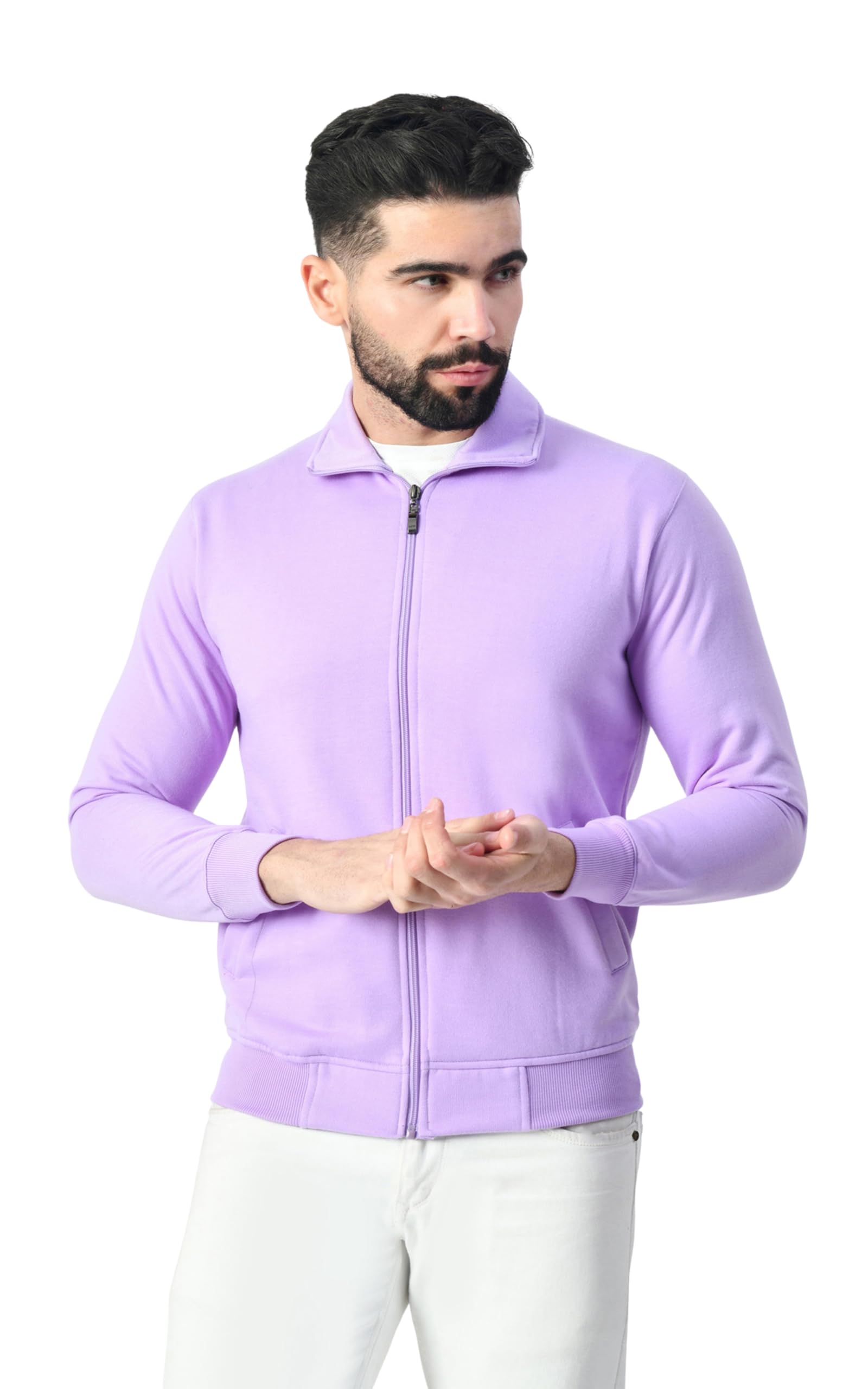 Men Solid Fleece Winter Zip Jacket with Both Side Pocket High Neck Full Sleeve Warm Casual Sweatshirt for Men-image-11