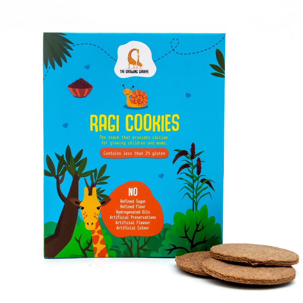 The Growing Giraffe Natural & Healthy Ragi Cookies (Tasty, Healthy & Nutritional Snacks for Everyone) without Any Added Preservatives, Artificial Flavor & Color - 160 Grams (Pack of 1)