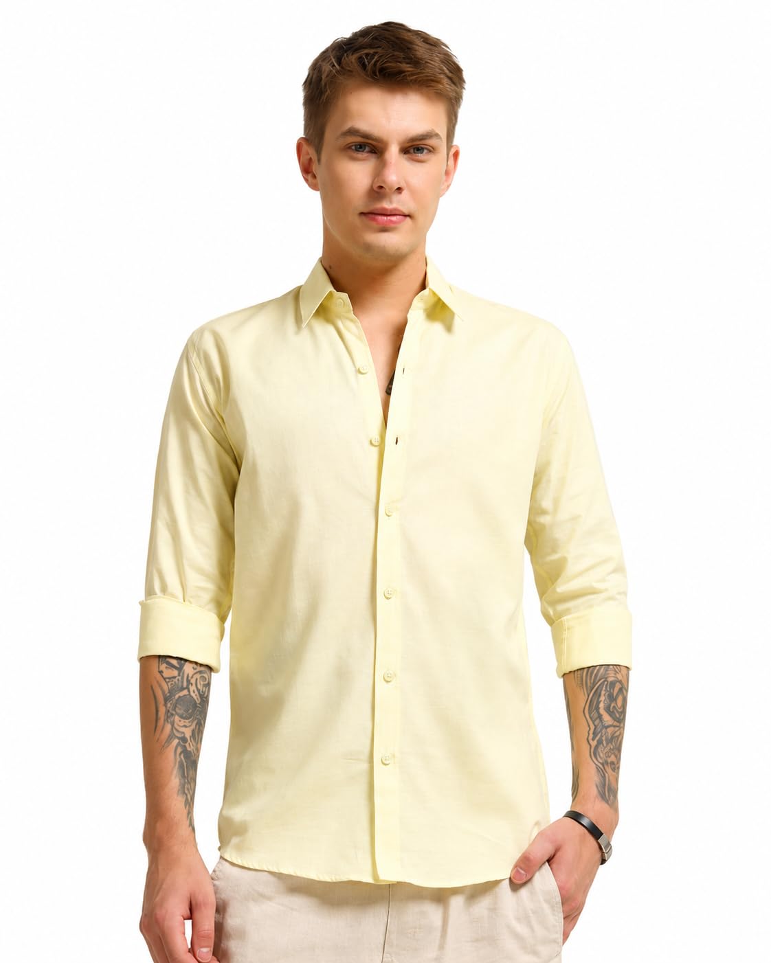 mohicans Men's Relaxed Fit Lemon Cotton Linen Casual Shirt, Full Sleeves, Classic Collar-picture-19