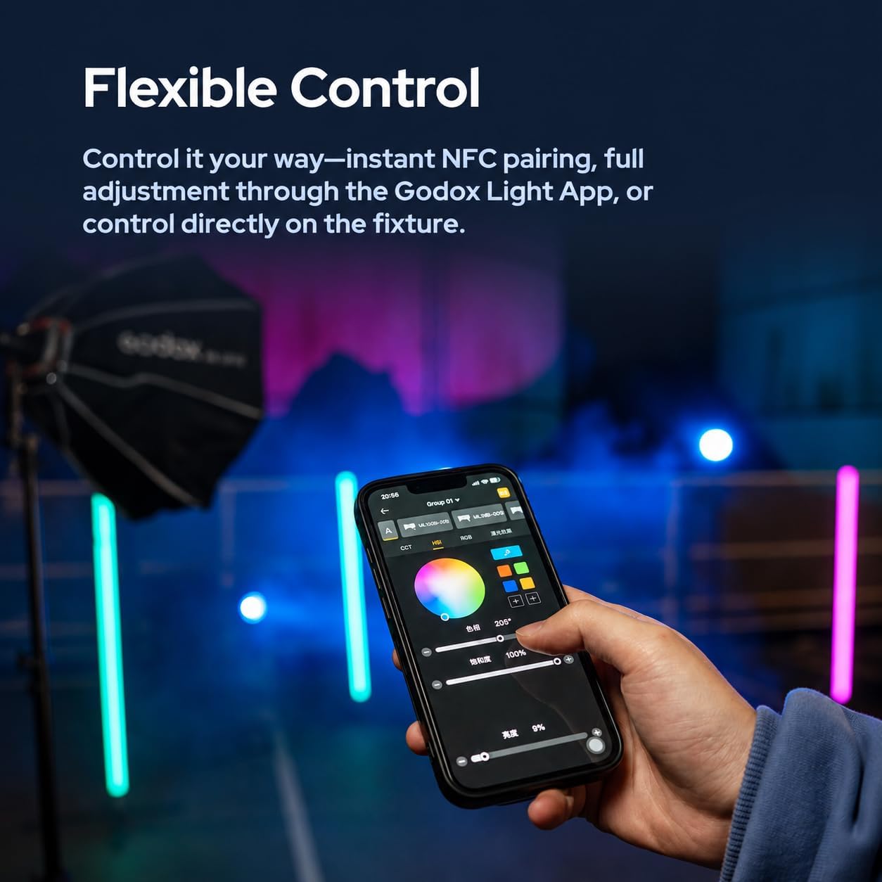 Godox ML40R LED RGB portátil, luz COB de Palma, batería incorporada, Control App/NFC, Compatible con Montura Godox, iluminación compacta para Youtube y fotografía