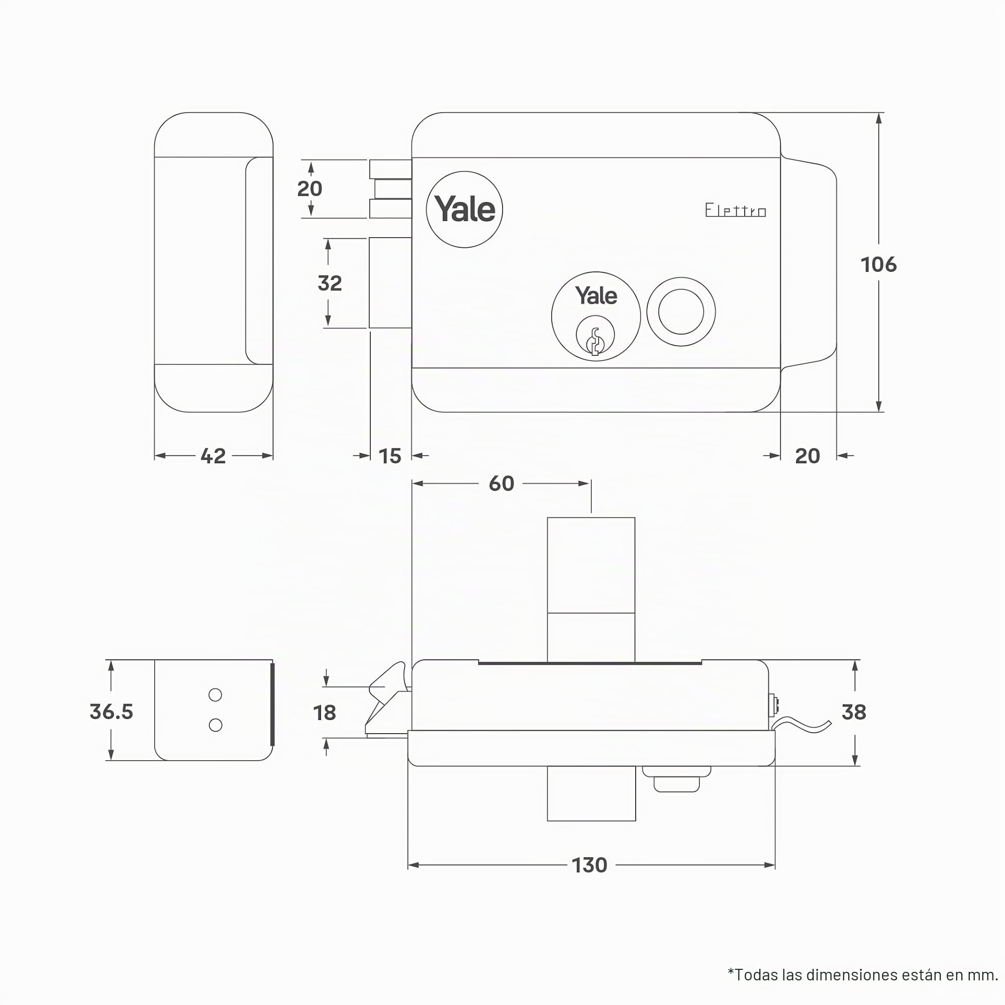 YALE Cerradura eléctrica de aplicar Y68800602 SX C/K y pulsador, acero pintado, apertura con llave y pulsador eléctrico de pulsador