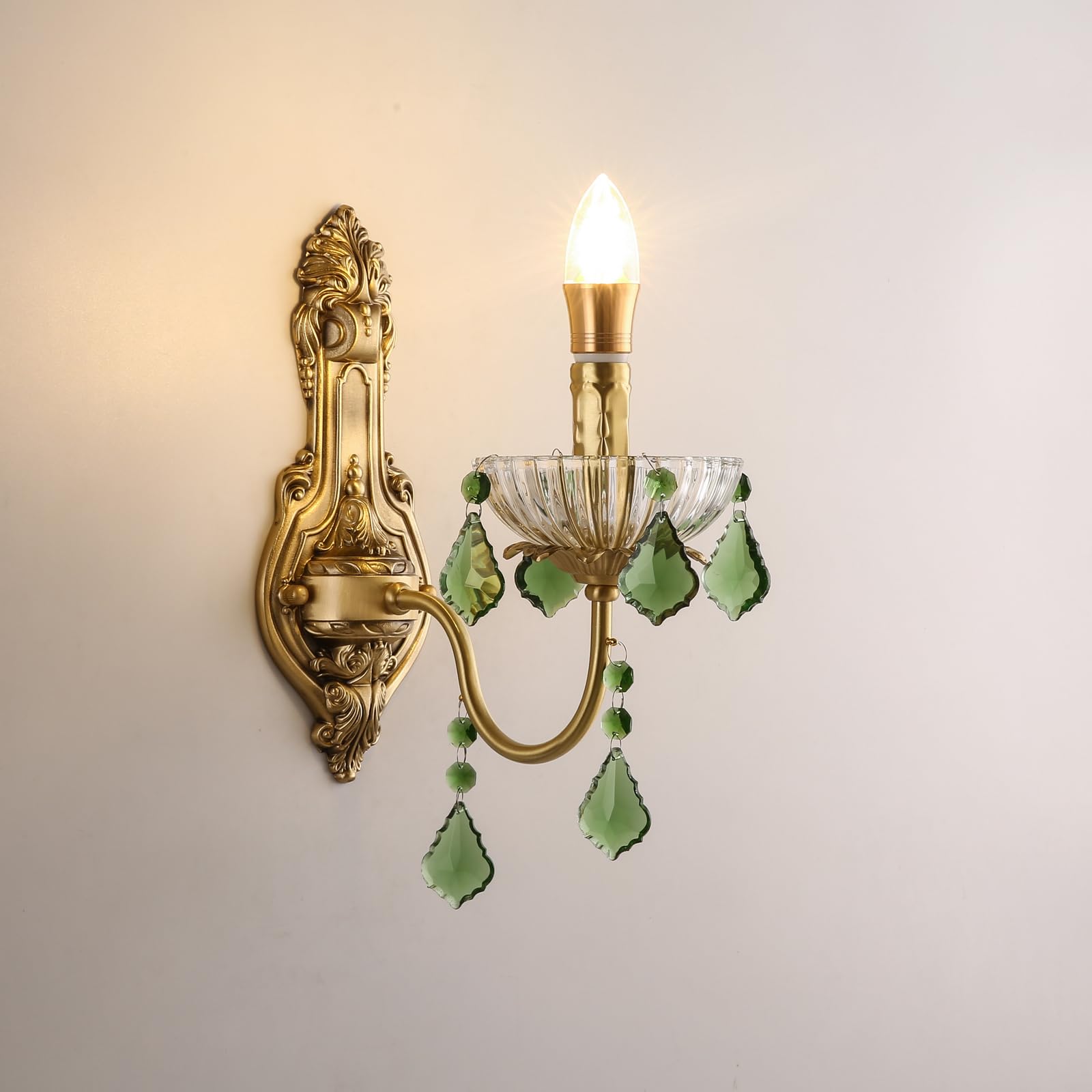 HUAYUSEDF French Brass Crystal Wall Sconces American Retro Candle Living Room Bedroom Bedside Lamp Villa Hotel Study Aisle Corridor Light (H 1 Light)(G 1 Light)