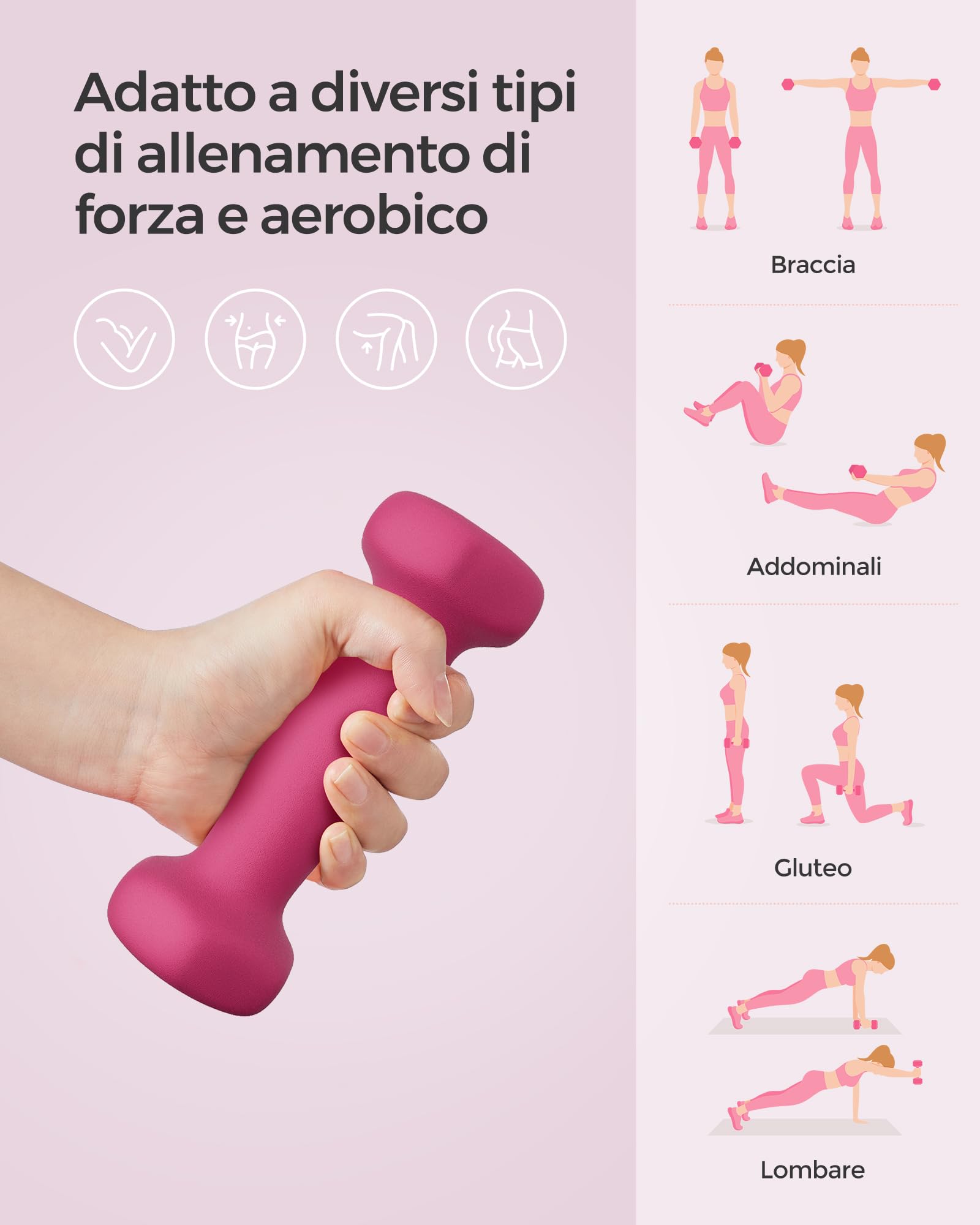 SONGMICS Set di 2 manubri, manubri corti, esagonali, rivestimento in neoprene, allenamento della forza, allenamento, fitness, per la casa