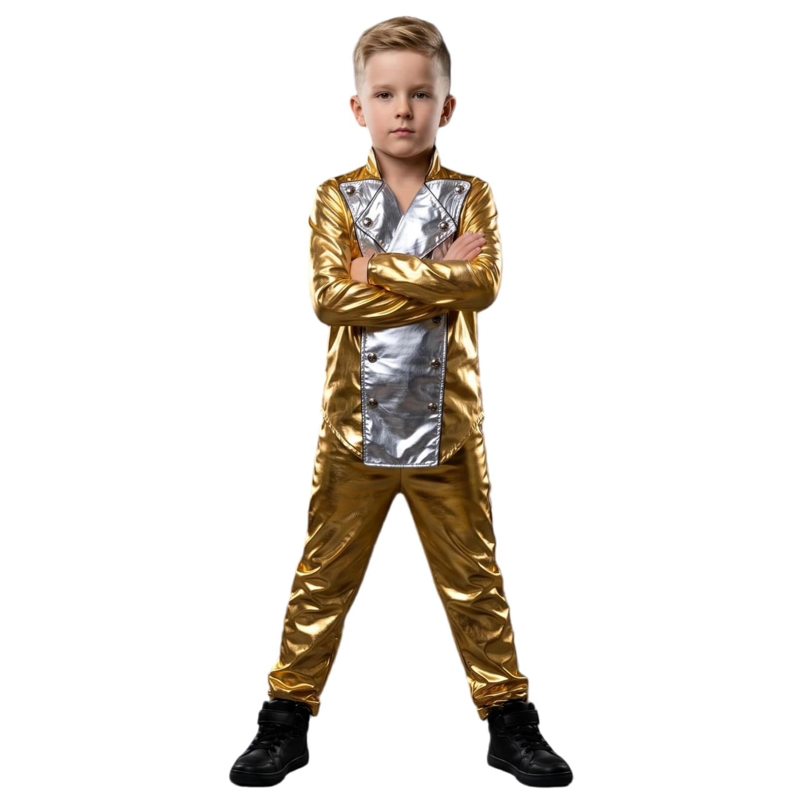 ZBH1985 Michael J kostium dla dzieci, złoty i srebrny, HIStory World Tour, kurtka ze spodniami, karnawał Halloween, 5-10 lat