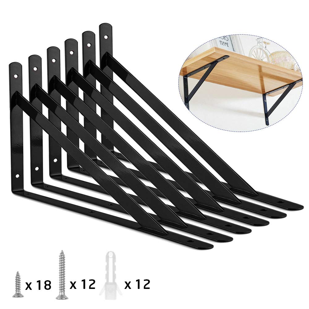 Buy ORIGA 6 Pack 10" shelf brackets, Heavy Duty Black Floating Shelve