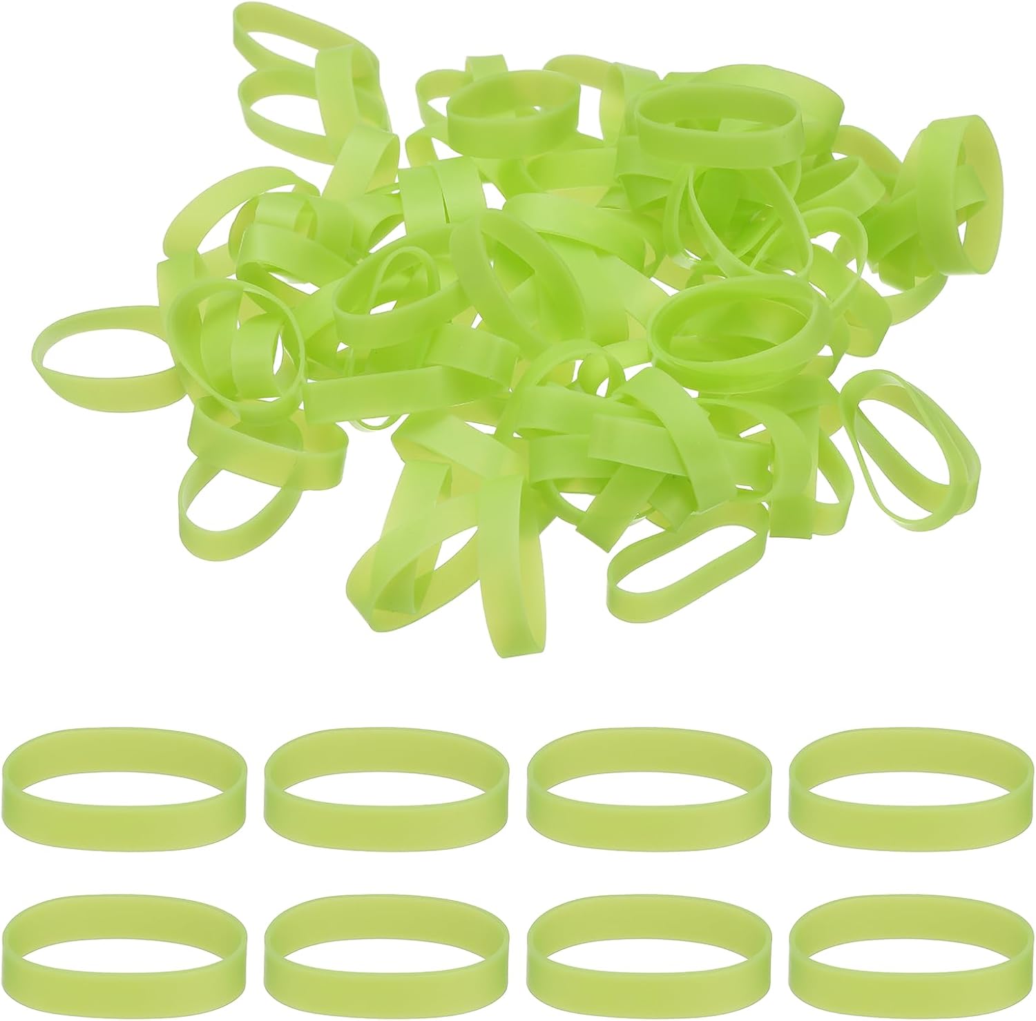 PATIKIL 100Pcs Silicone Cable Ties, 17mm Heavy Duty Small Strong Rubber Bands Silicone Rubber Bands for Cord Management Home Office Organization, Light Green(27x5x0.6mm)