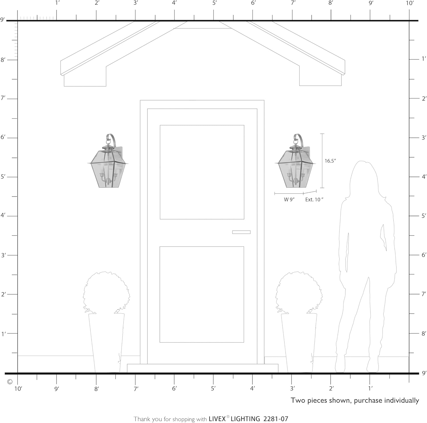 Livex Lighting 2281-07 Westover 2-Light Outdoor Wall Lantern, Bronze, 16.5" x 9" x 10"