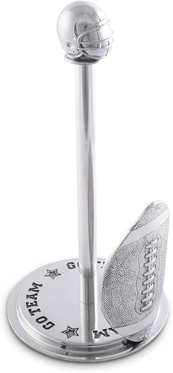 Arthur Court Football Theme Paper Towel Holder, Simple Human, Aluminum Countertop with Helmet Knob, Rubber Feet, Weighted & Durable - Perfect for Tailgaters and Football Fans