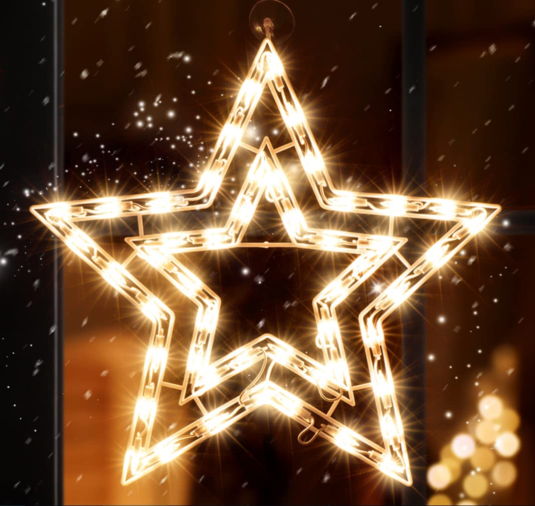 LAMPHOME Beleuchteter Stern, Weihnachts-Fenster-Silhouette, Dekoration, Lichter, Dekorationen, Fensterdekorationen für Weihnachten, Party, Zuhause, Terrasse, Rasen, Garten