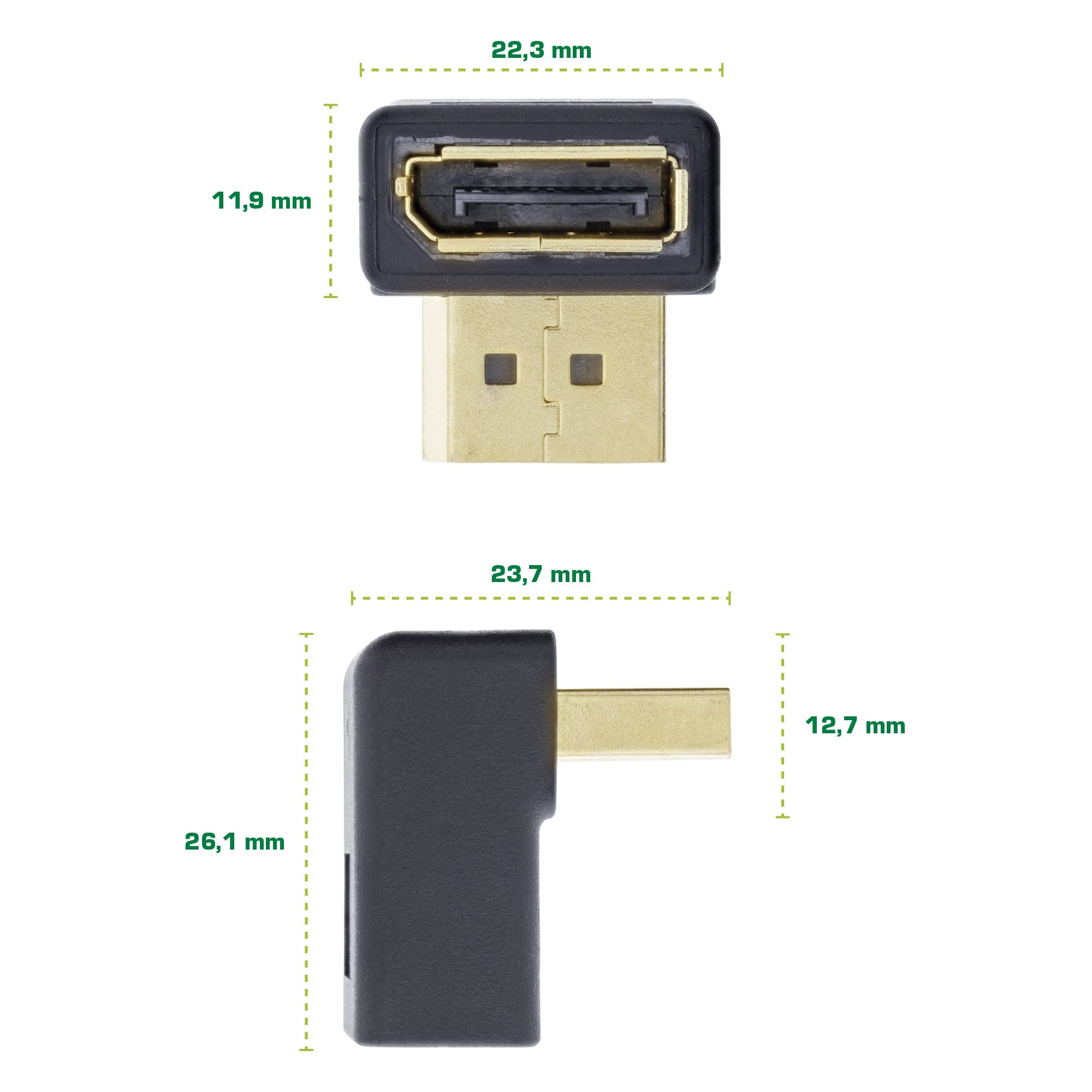 InLine® Adapter DisplayPort, DisplayPort wtyczka/gniazdo, zagięty w dół, 17199U