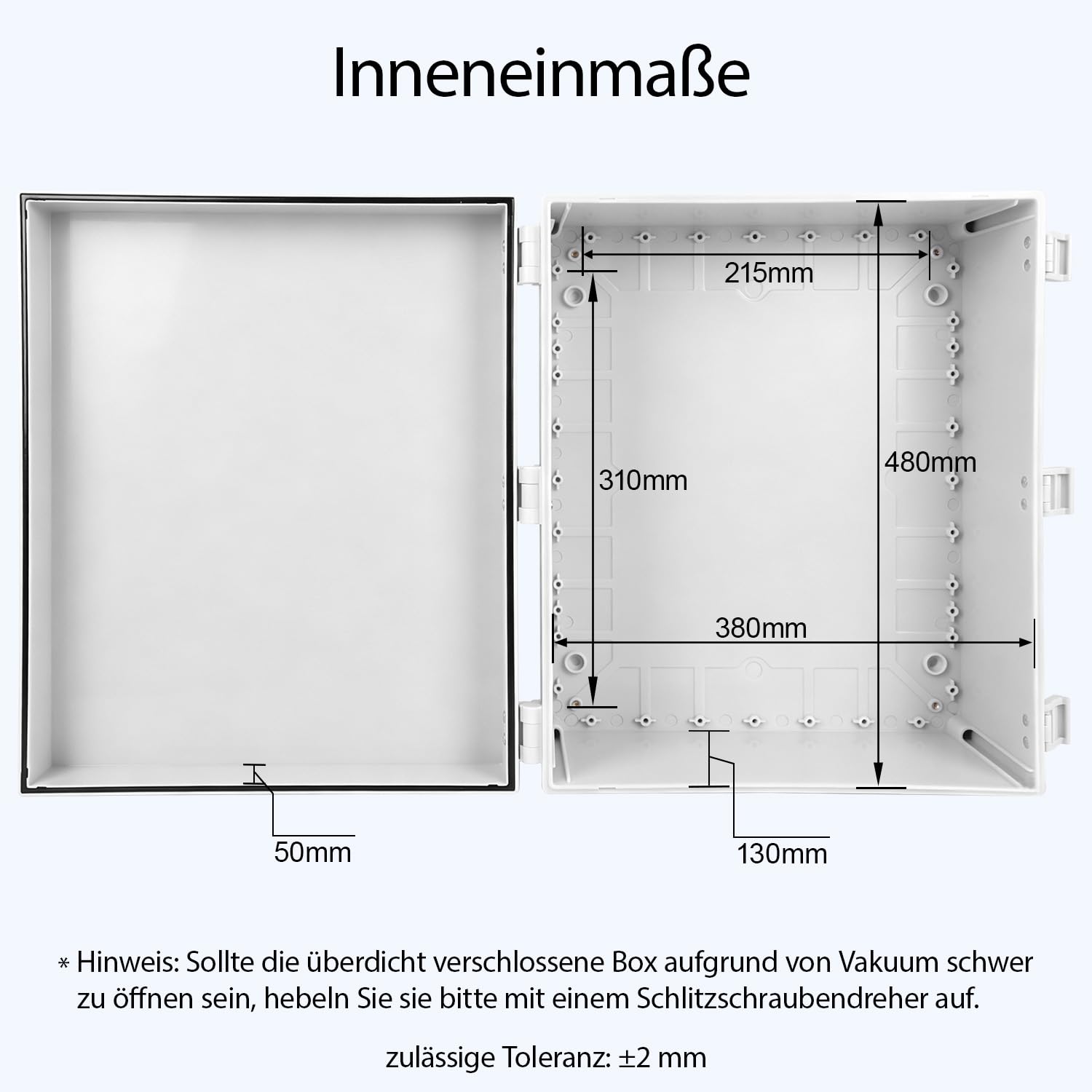 LeMotech Scatola di distribuzione impermeabile, IP65, alloggiamento in plastica ABS, con piastra di montaggio, supporto da parete, coperchio incernierato e connettore impermeabile, 500 × 400 × 200 mm