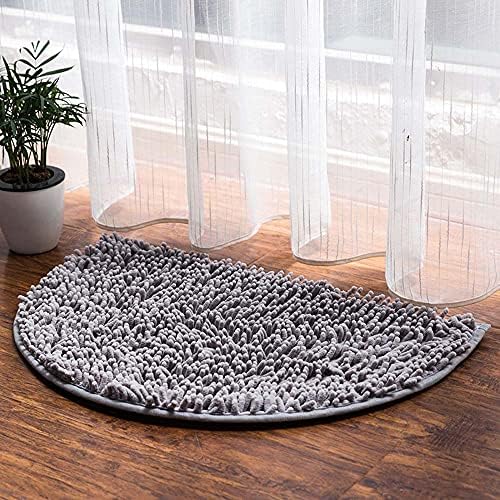 Half Moon Chenille Large Outdoor Door Mats, DreamInn Bedroom Bathroom Non-Slip Doormat, 18-inch by 30-inch (Light Gray)