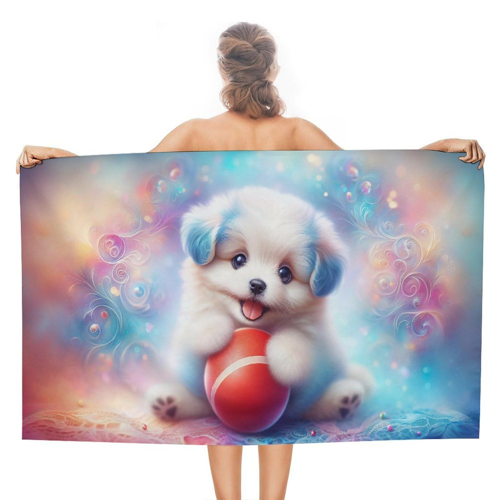 Serviettes de plage microfibre pour camping et piscine avec imprimé chiot