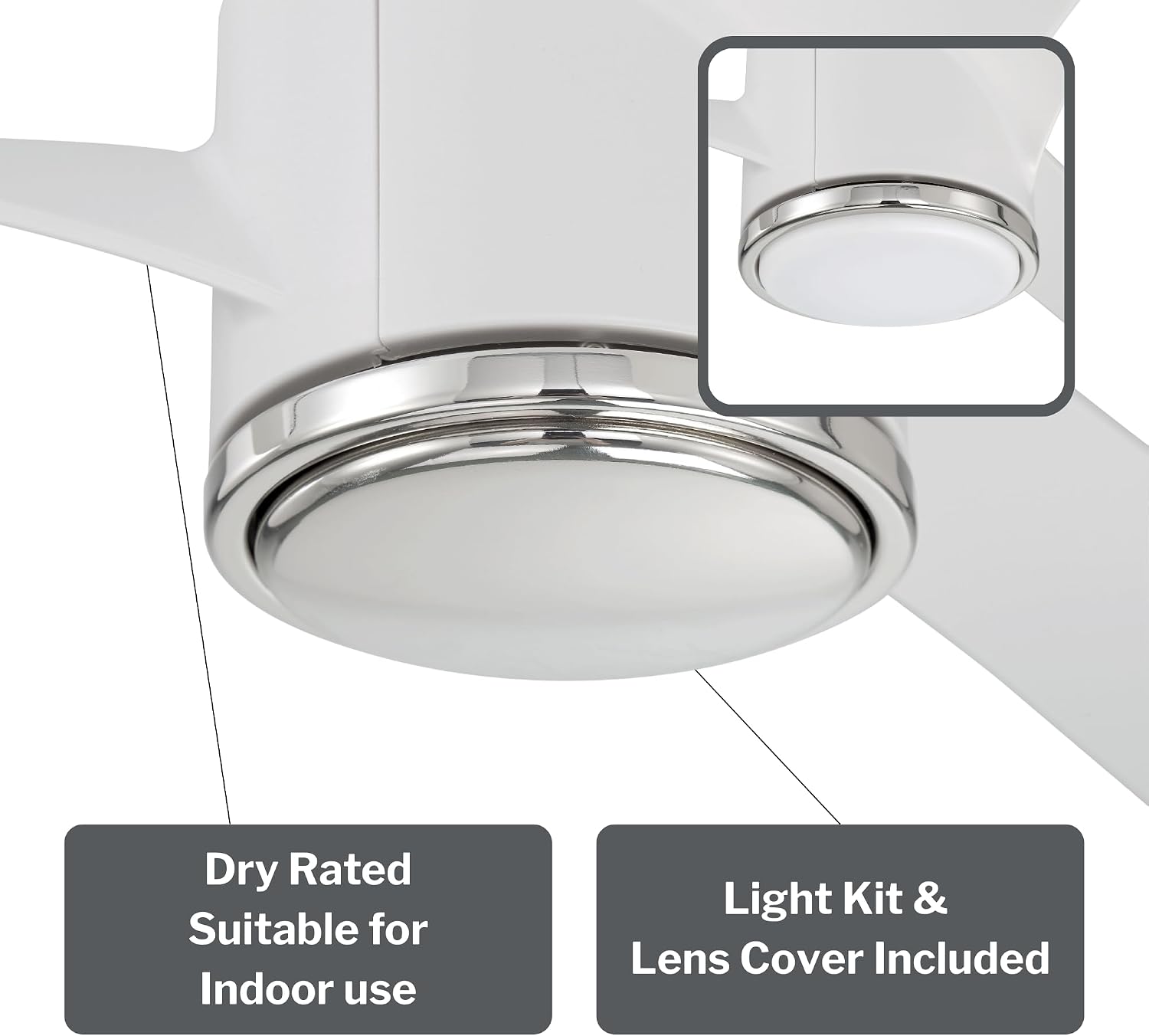 Craftmade 60" Phoebe Damp Rated Ceiling Fan in White/Polished Nickel Finish, LED Light Included, Remote Control Included, Smart WiFi Enabled w/Voice Activation, works with Alexa & Smart Home Devices
