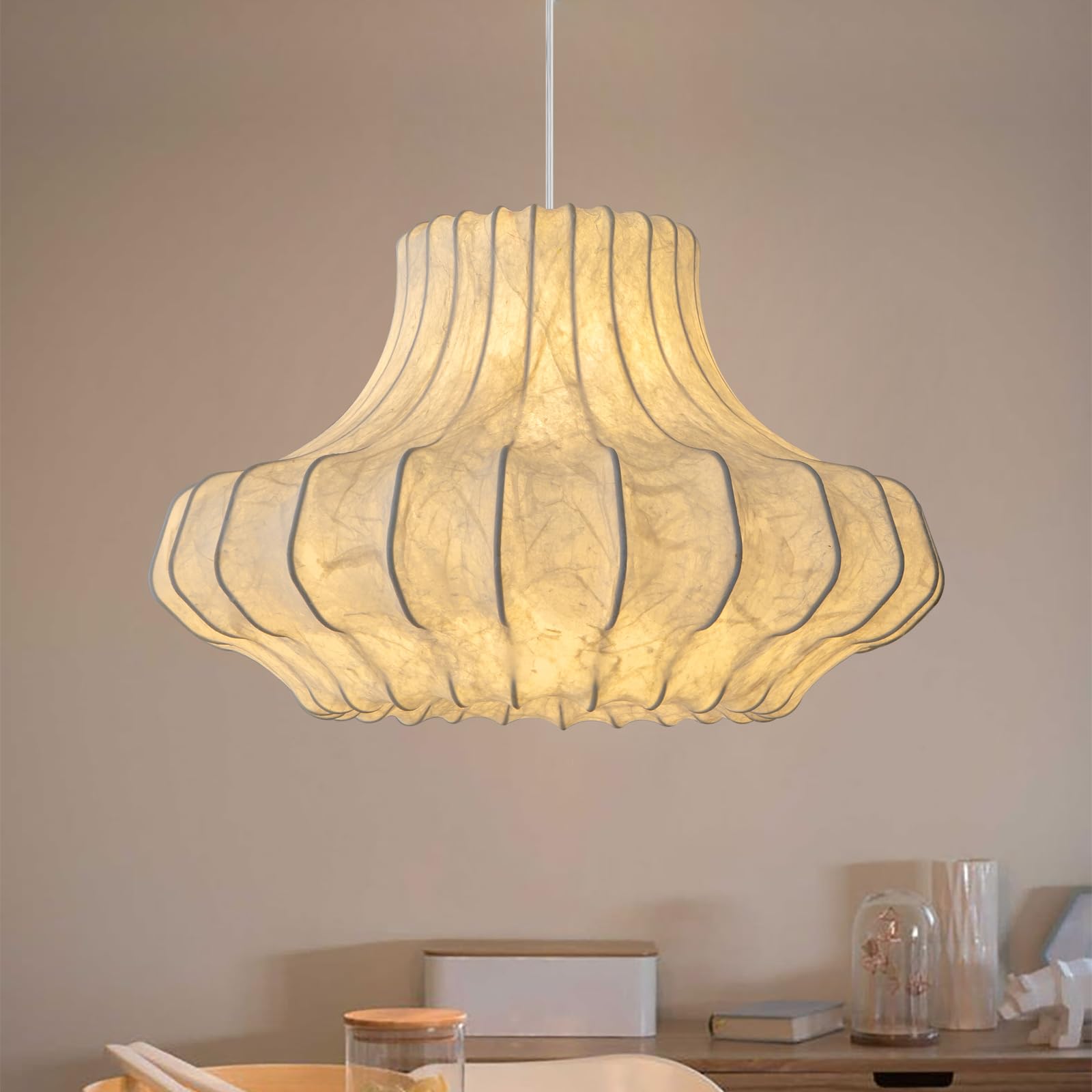 Photo 1 of **LAMPSHADE HAS STAINS****COMSDY 20.8inch Dining Room Light Fixture, Imitation Silk Lampshade White, French Country Chandelier Light Fixtures for Living Room Kitchen Island Dining Room Restaurant