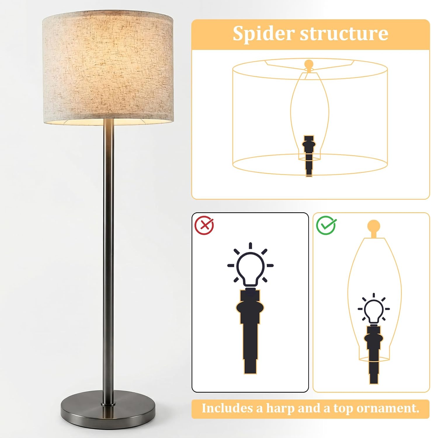 1 Pc Beige Lamp Shade, 13" Top X 13" Bottom X 10" High Drum Lamp Shades Large Drum Lampshades for Table Floor Lamps Natural Linen Beige Modern Fabric Lampshade, Spider Fitter, Easy Assembly