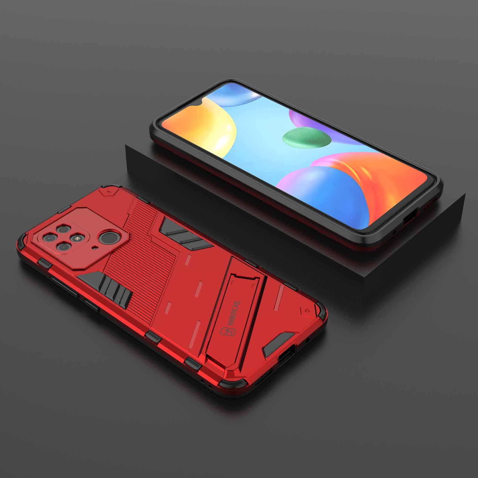 Cover Protettiva Per Xiaomi Redmi 10C - Custodia Antiurto TPU E PC Con Supporto Nascosto, Morbida E Antiscivolo (Rosso)