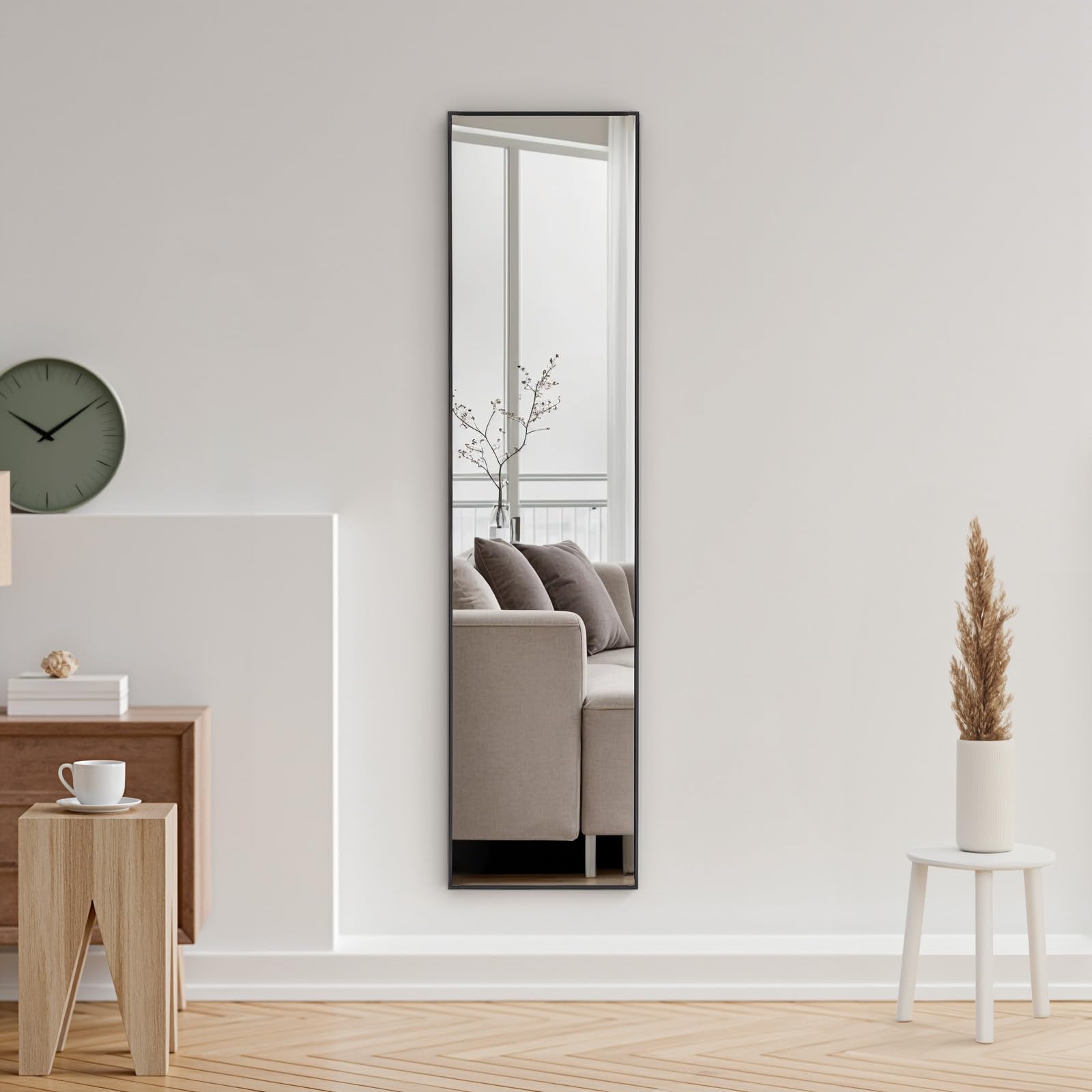 Warmiehomy Black Full Length Wall Mounted Mirror, Full Body Long Mirror with Metal Framed for Living Room or Dressing Bedroom, 30x120cm